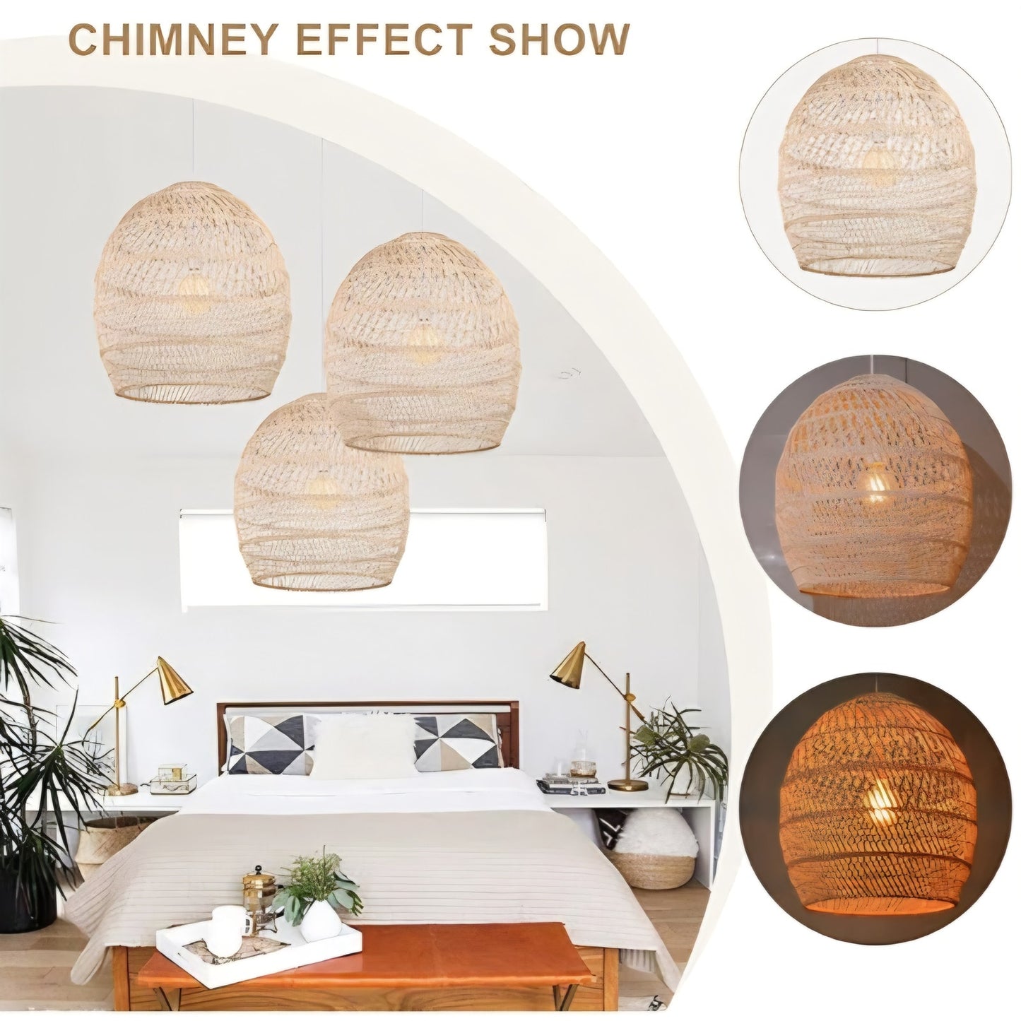 Arturesthome Boho Wicker Chandelier,W 15.7"*H 18" Rustic Rattan Basket Pendant Light Fixture Coasta