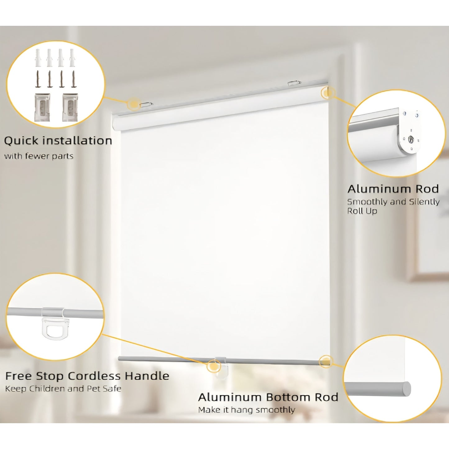 ChrisDowa Cordless Blinds Free-Stop 100% Blackout Blinds for Windows, White,Grey,Black 37" W X 72" H