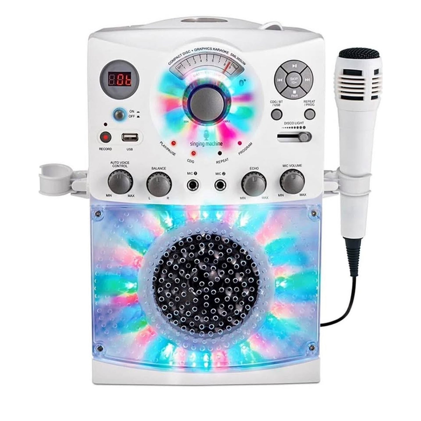 Singing Machine Portable Karaoke Machine for Adults & Kids with Wired Microphone, White - Built-In S