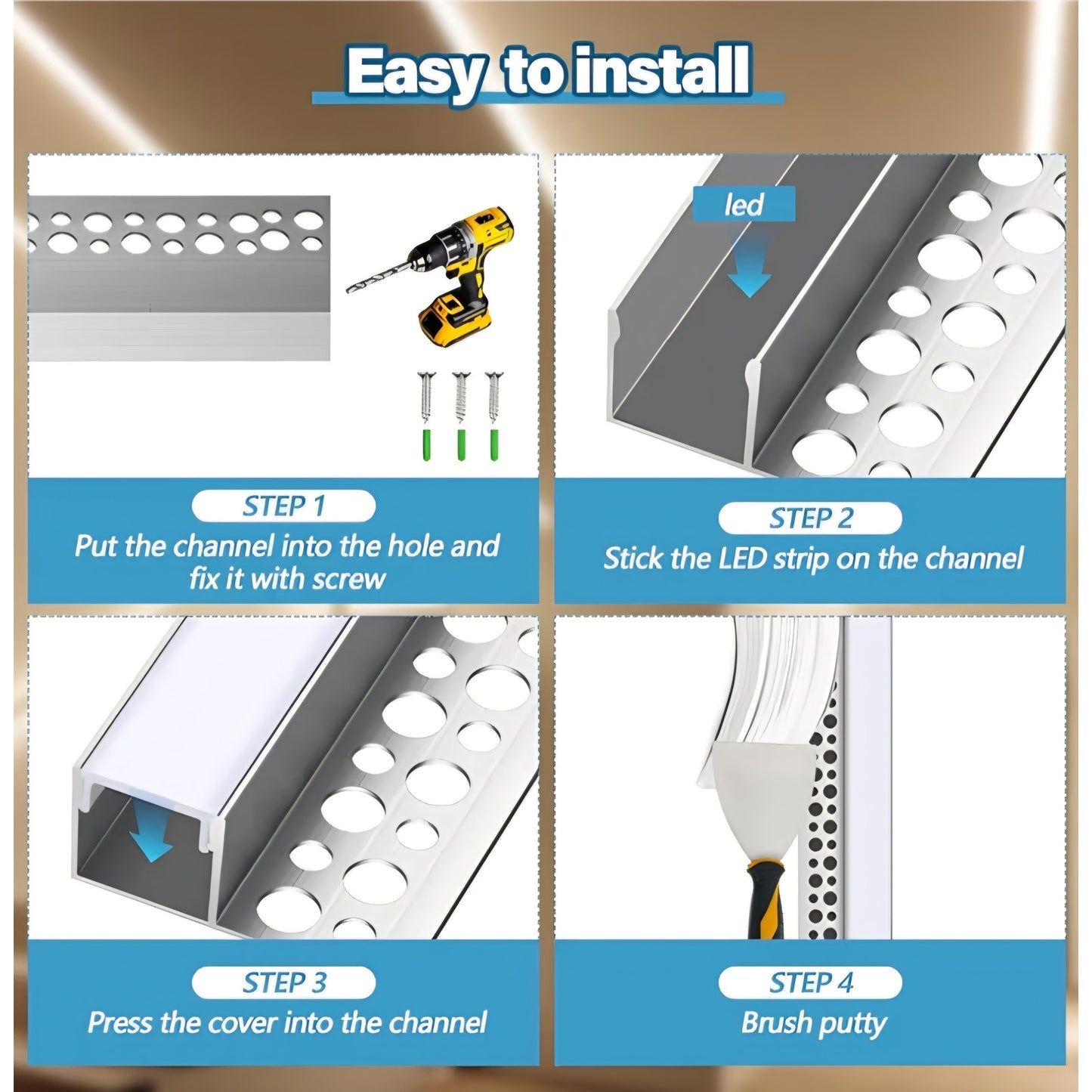 8 Pcs 6.6ft/ 2 Meter Plaster in LED Channel Trimless Single Sided LED Diffuser