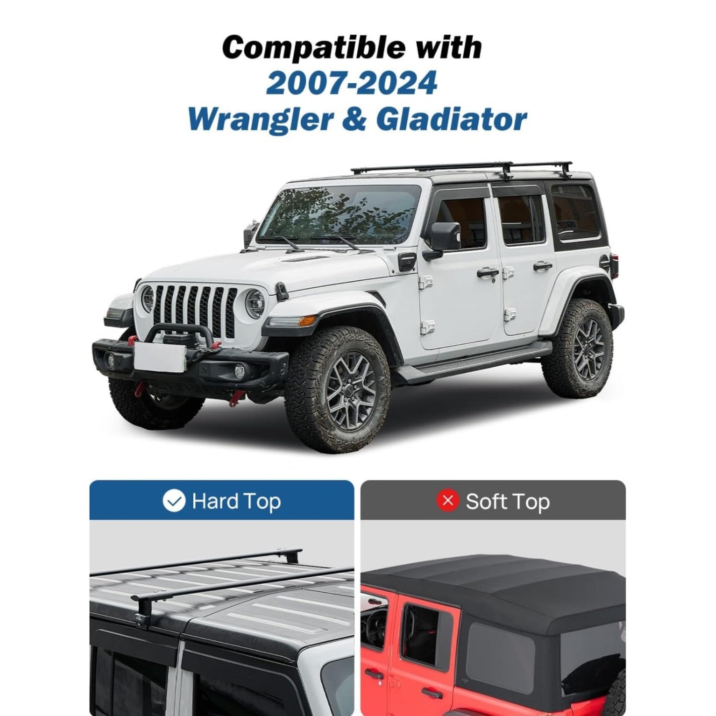 Roof Rack Cross Bars Compatible with 2007-2024 Wrangler JK JL & Gladiator JT (Only for Hard Top)