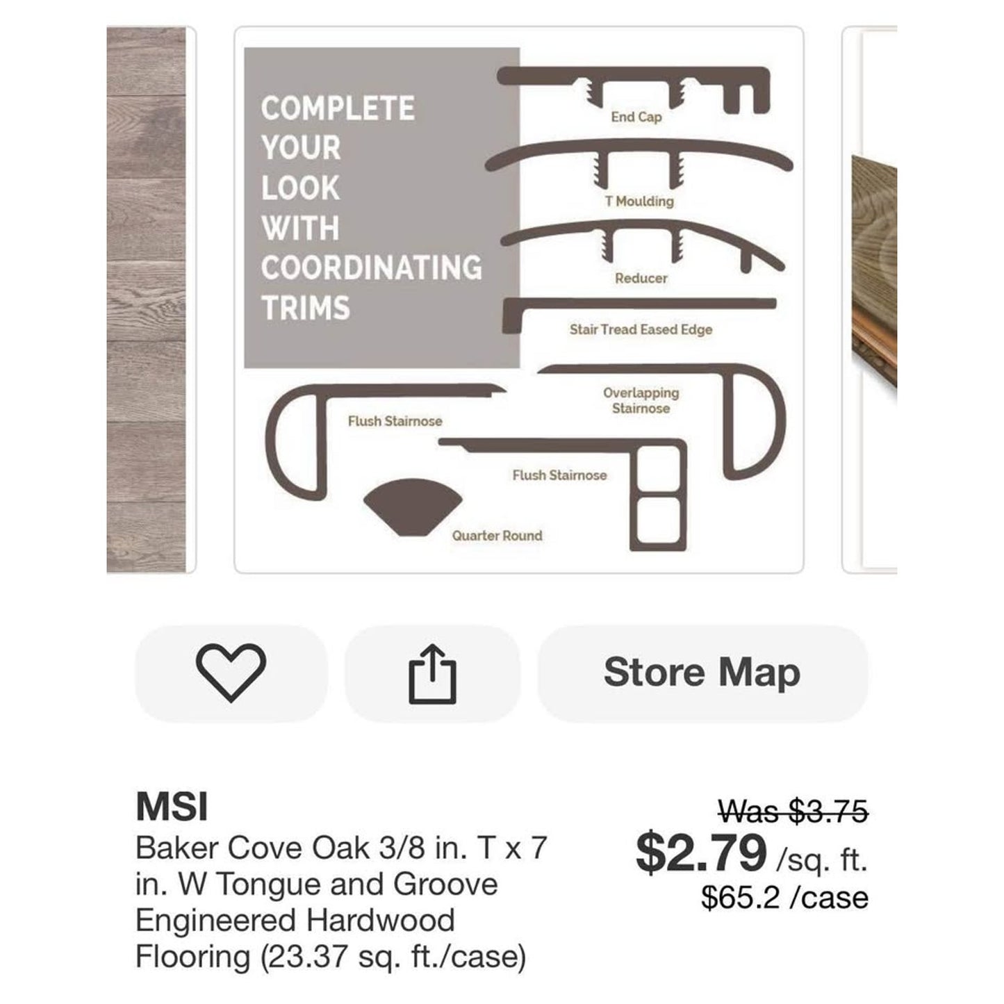 Flooring Baker Cove Oak 3/8 in. Tx7 in. W Tongue and Groove Engineered Hardwood