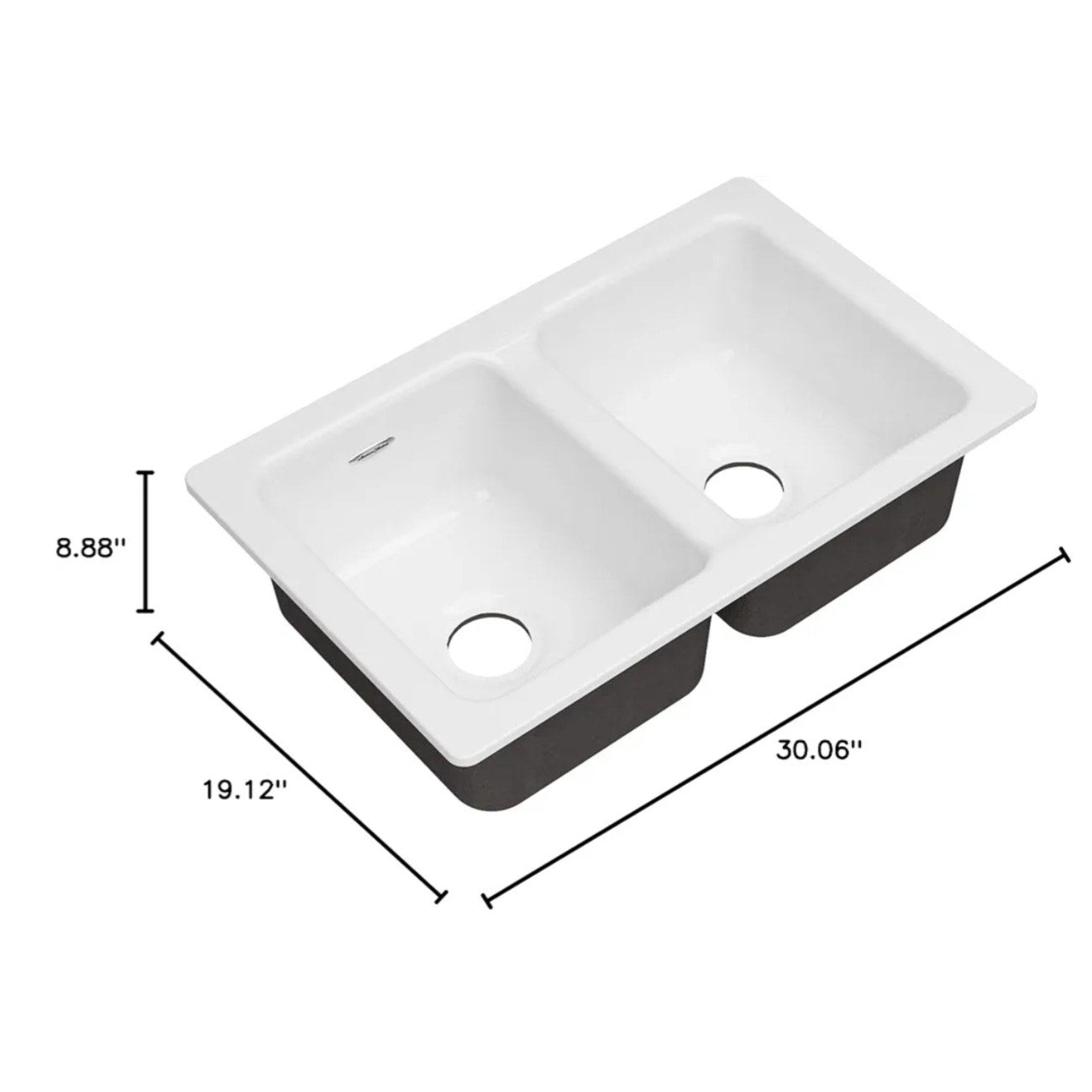 American Standard 77DB30190.308 Delancey 30x19 Double Bowl Cast Iron Kitchen Sink, Brilliant White