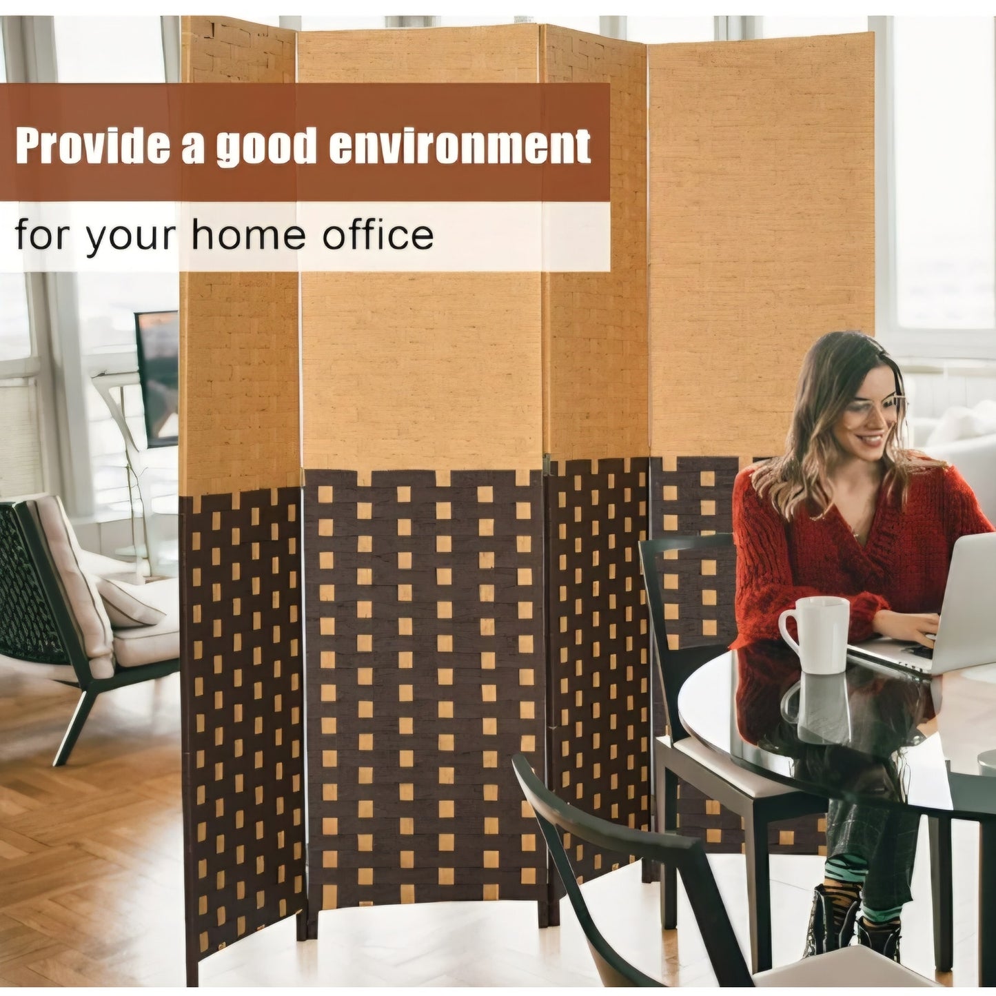 Giantex 4 Panel Room Divider, 6 Ft Tall Handmade Rattan Room Dividers, Portable Wood Room Separator