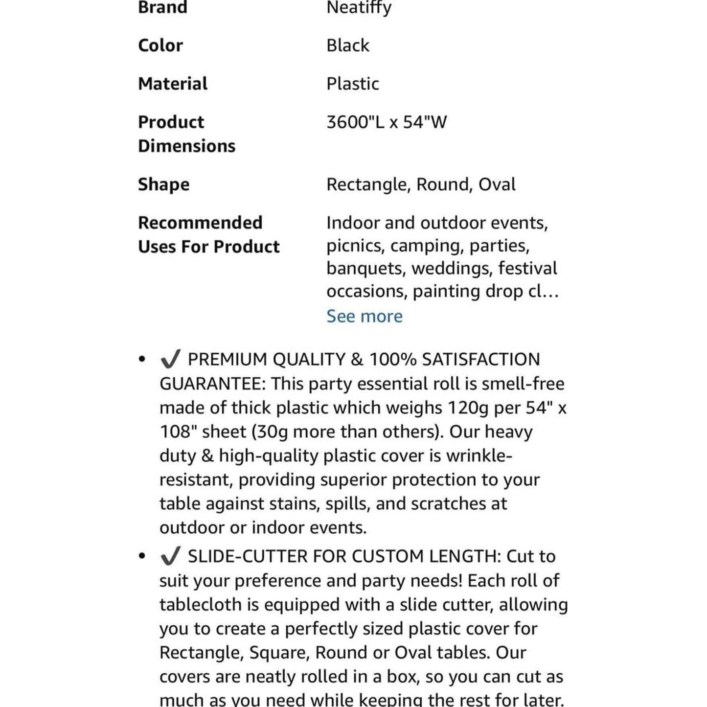 Neatiffy 54 In x 300 Ft - Disposable Plastic Table Cloth Roll With Slide Cutter | Waterproof Table C