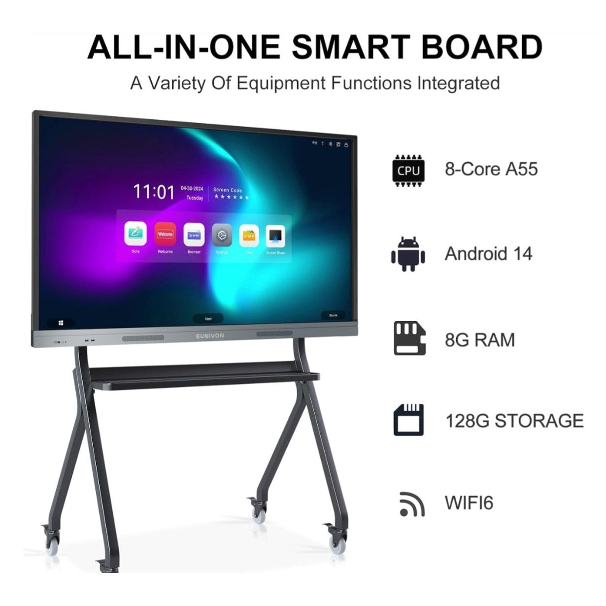Interactive Whiteboard, 55'' 4K UHD Smart Whiteboard, Interactive Touch Screen Smartboard,