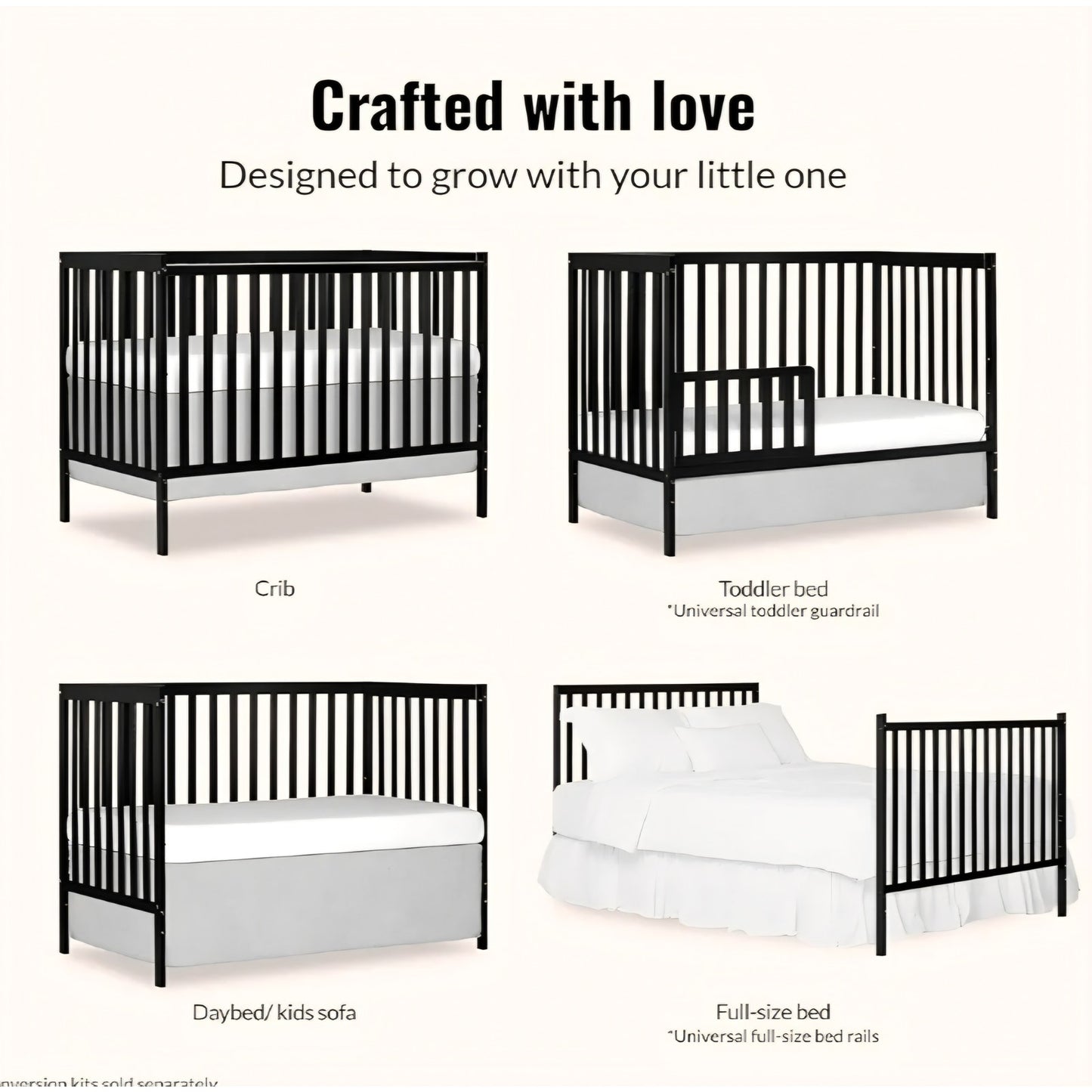 Dream On Me Synergy 5-in-1 Convertible Full-Size Baby Crib with Toddler, Day & Full Bed