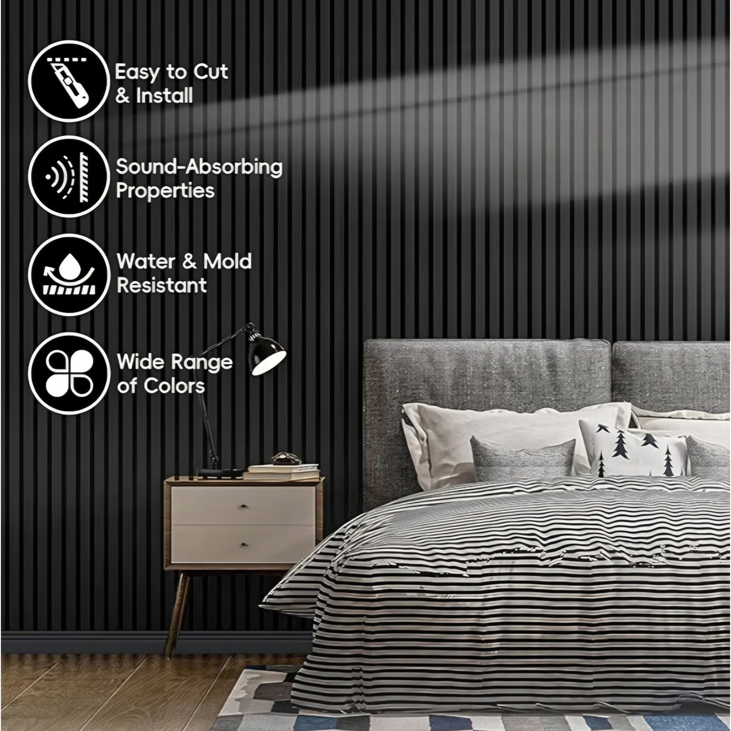 Wood Panels for Wall 94.5" × 7.87" Acoustic Soundproof Wall Slat Panels,