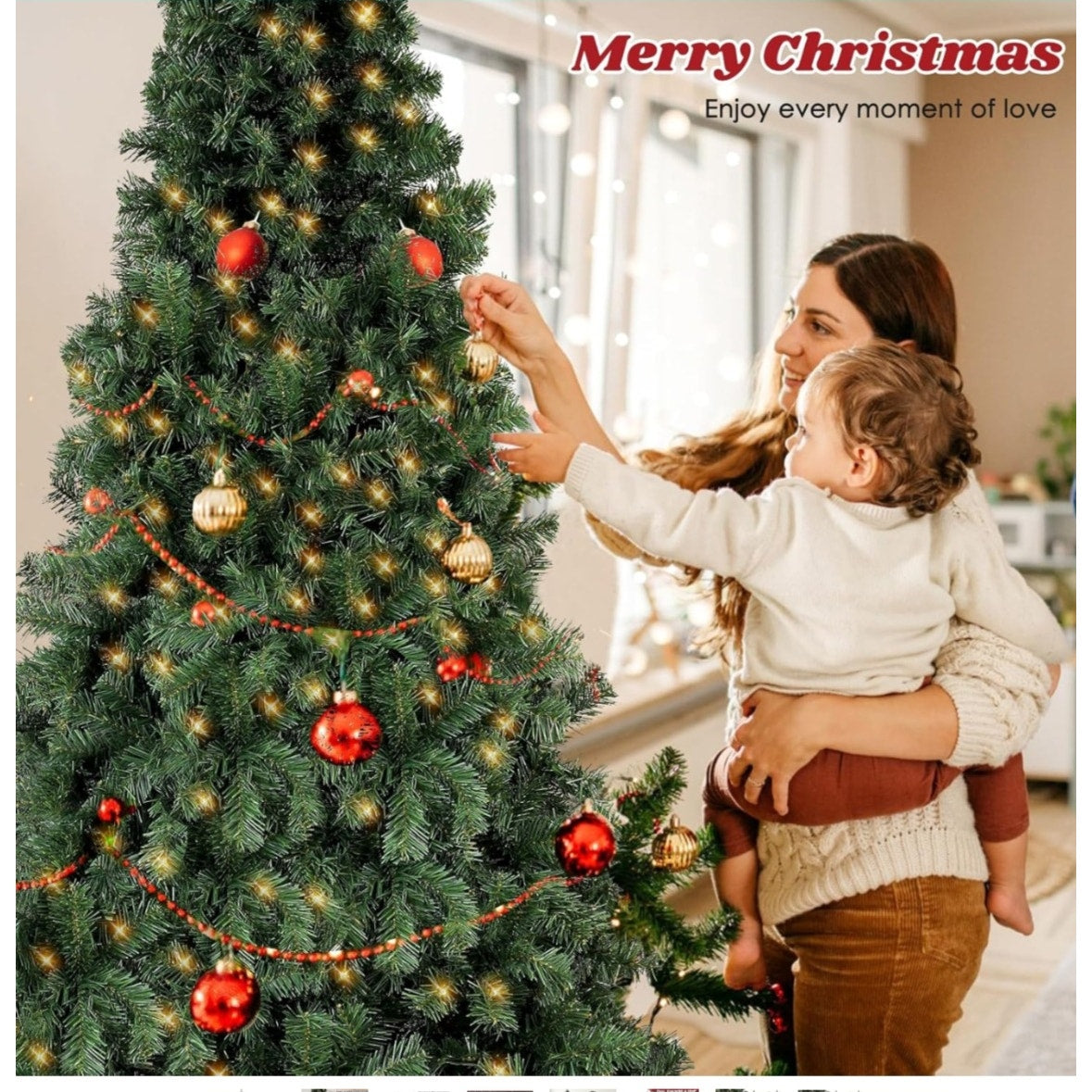 6.5ft Pre-Lit Artificial Holiday Christmas Spruce Tree for Home, Office, Party Decoration
