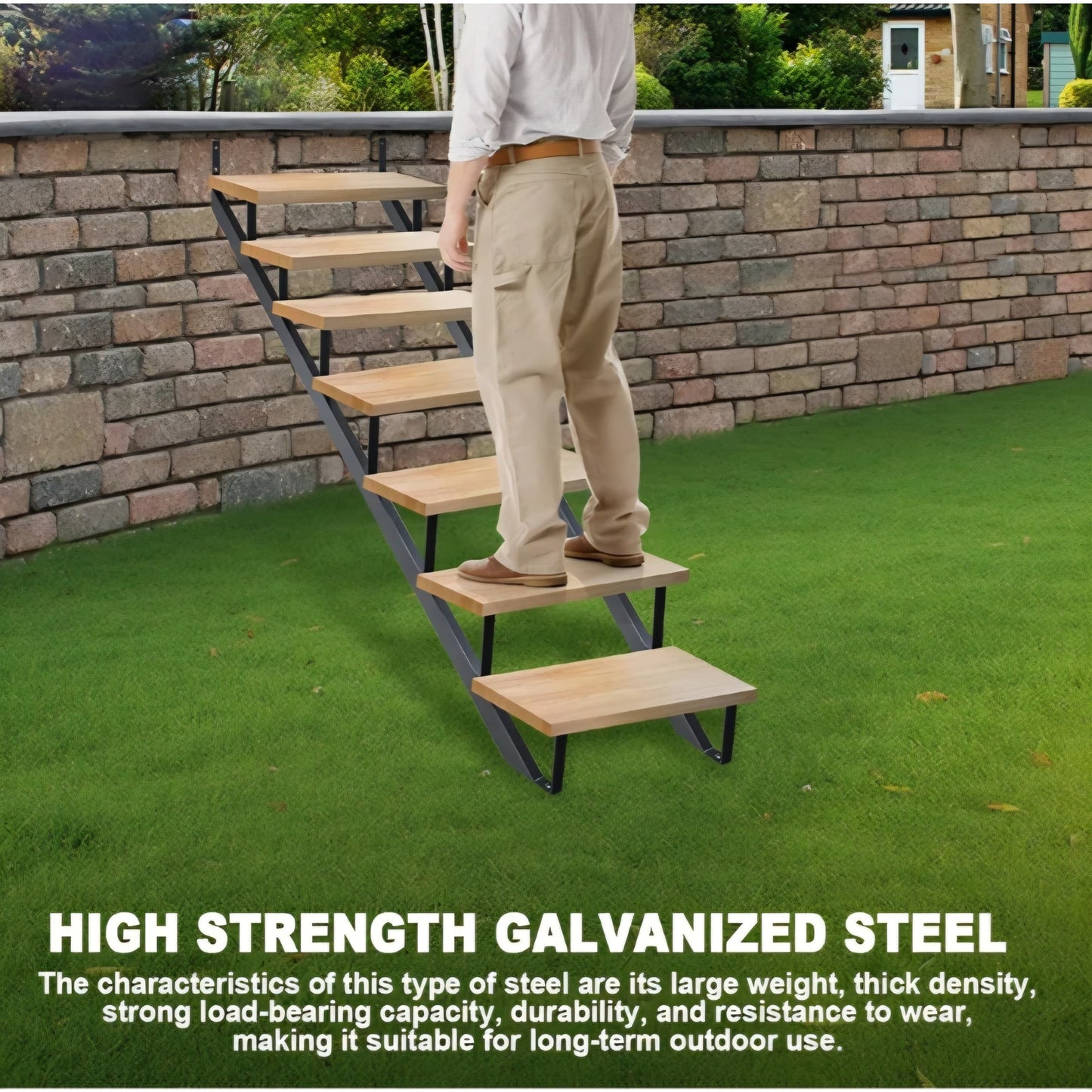 Heavy Duty Steel Stair Riser 7 Step, Metal Stair Stringer for Deck Height 58 inches, Stair Step