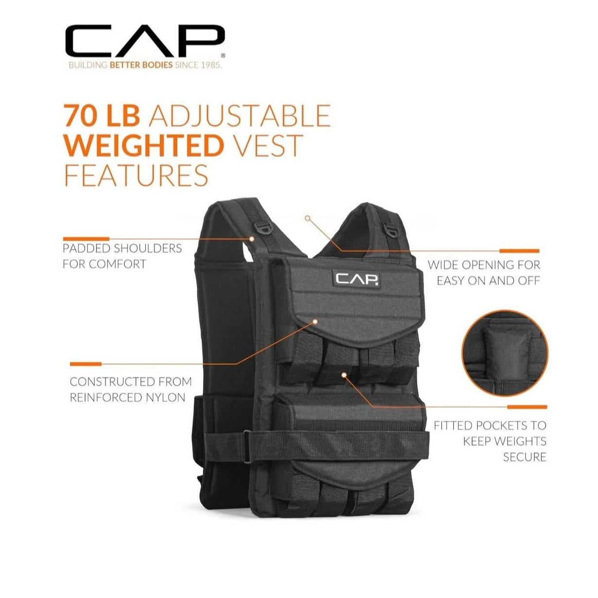 CAP Barbell Adjustable Weighted Vest | Various Sizes 70 lb