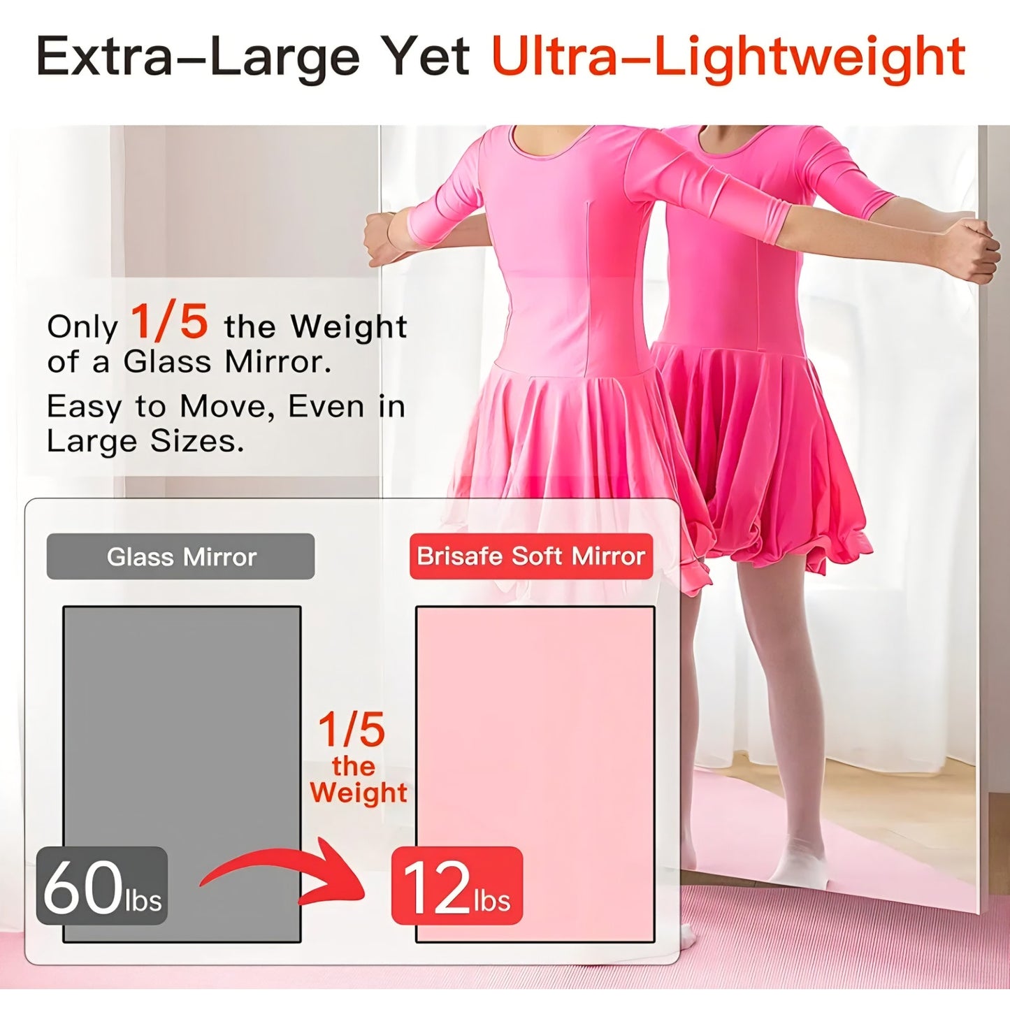 brisafe Home Gym Mirror 360° Swivel on Wheels, 79" X 47" Extra Large Full Body Rolling Mirror