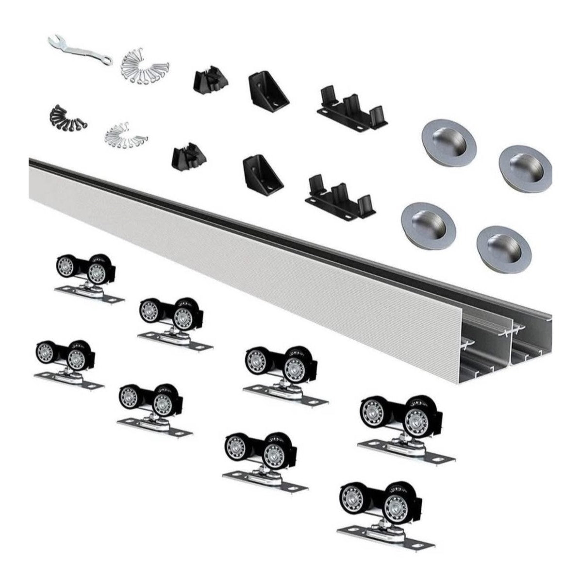 JUBEST 8FT/96" Bypass Door Hardware,Heavy Duty Aluminum Sliding Closet Door Hardware Set