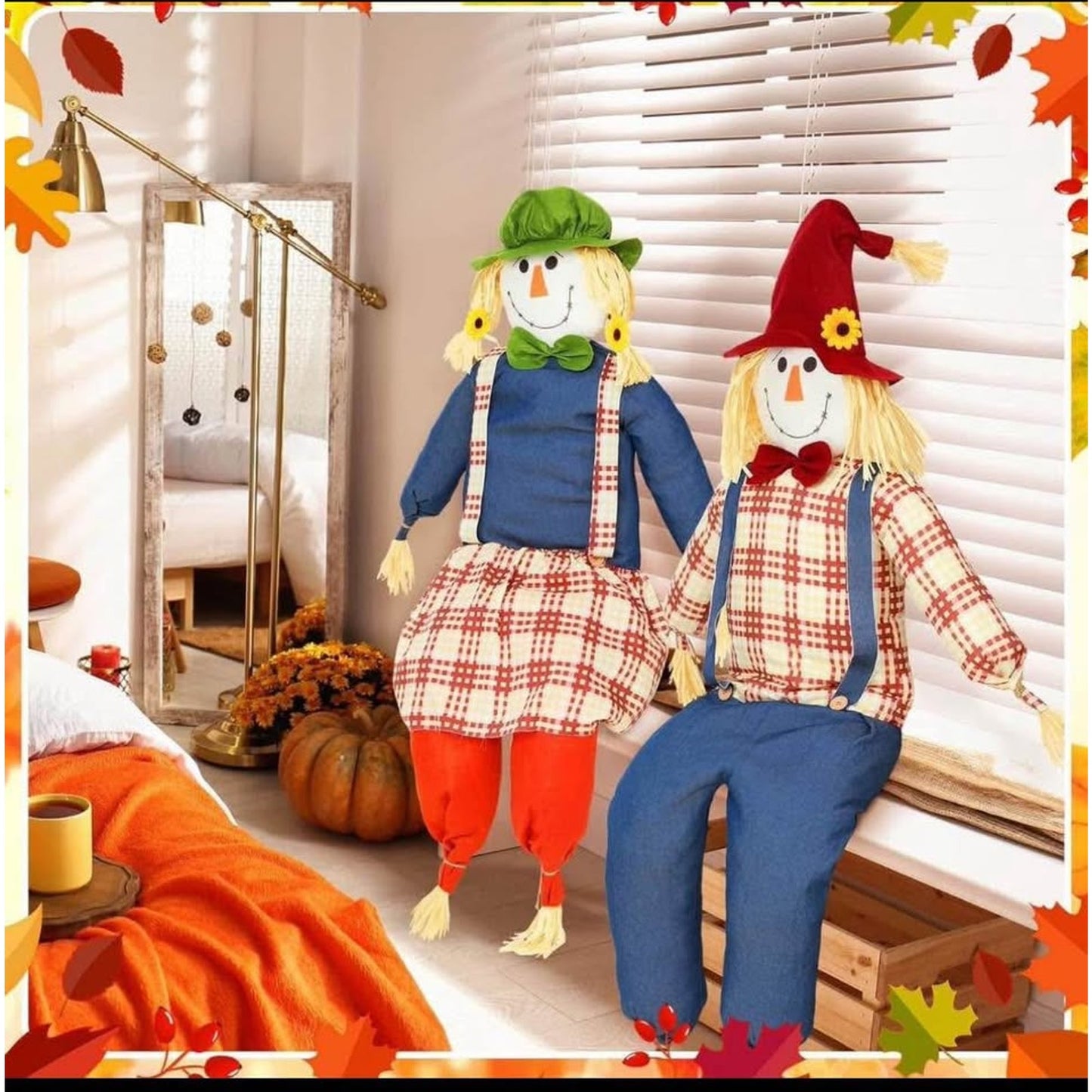 2 Pcs 64 Inches Harvest Sitting Scarecrow Large Scarecrow Garden Scarecrows for Indoor Outdoor Fall
