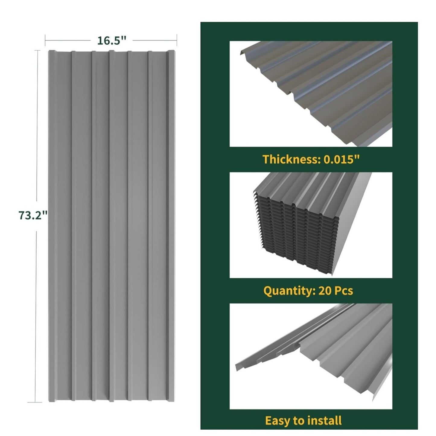 NeatiEase 20 Pcs Metal Roofing Panels, 6.1 Feet Corrugated Galvanized Roofing Panels Metal Siding