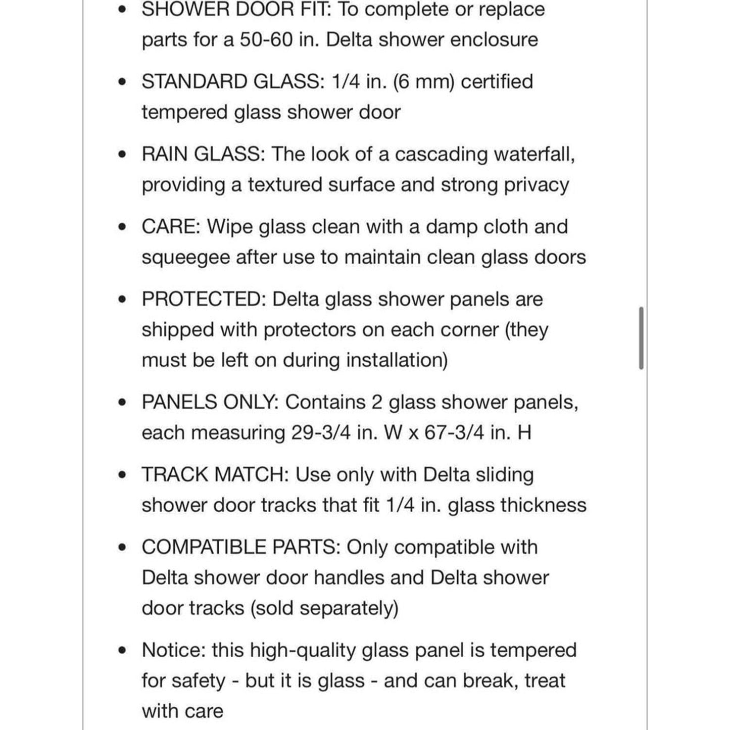 Delta 29-3/4 in. x 67-3/4 in. x 1/4 in. (6 mm) Frameless Sliding Shower Door Glass Panels in Rain (F