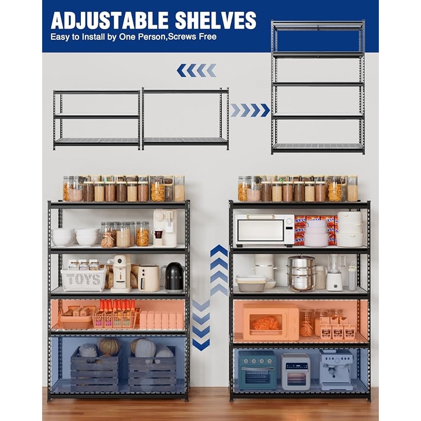 WORKPRO 5-Layer Heavy Duty Metal Storage Rack, 48”W x 24”D x 72”H,with 4000 lbs. Matte Black