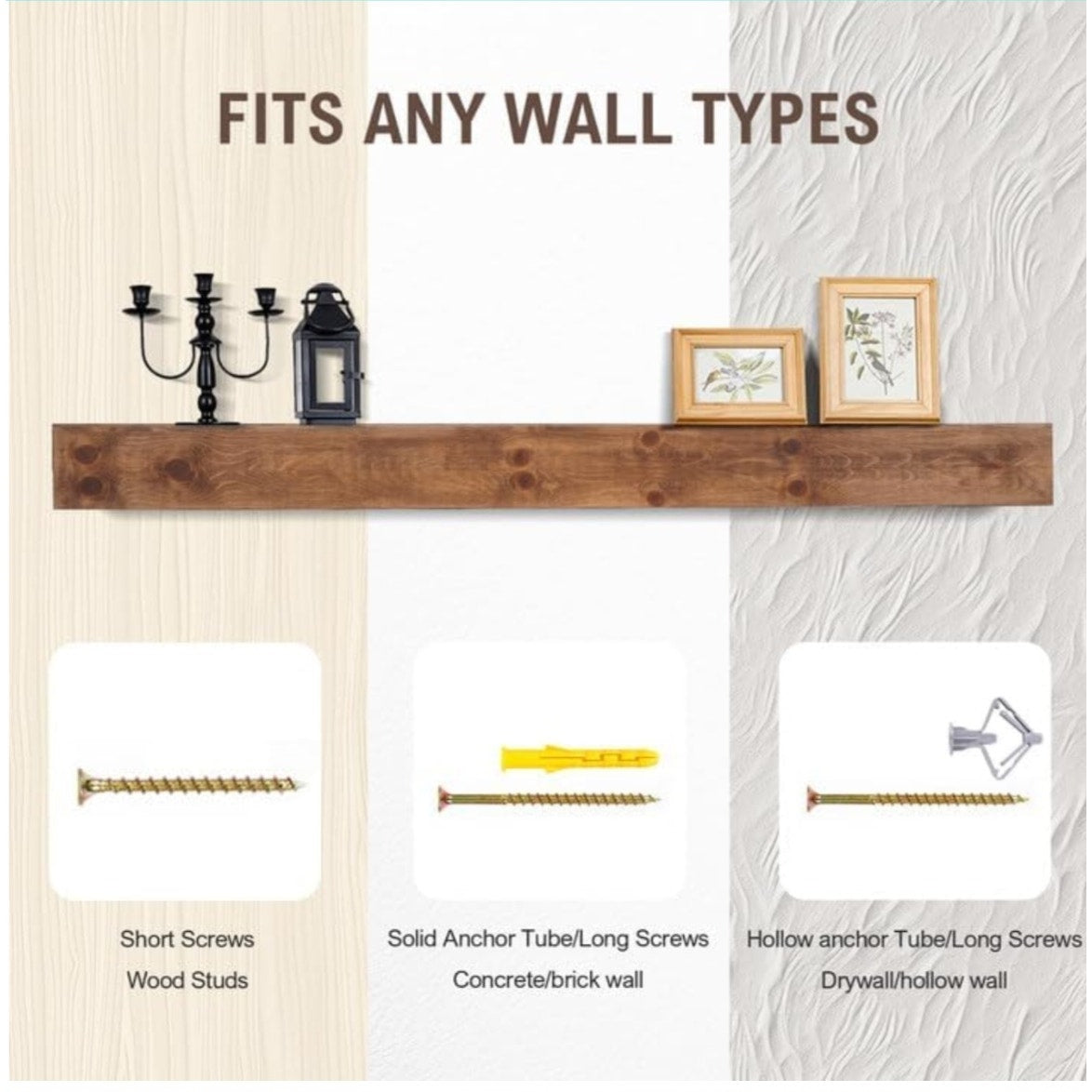 Fireplace Mantle Shelf - 60×8×5Inch Handcrafted Wall Floating Mantel Shelf for Over Fireplace - Rustic Traditional Wooden Fireplace Mantels with Invisible Heavy Duty Wood Bracket