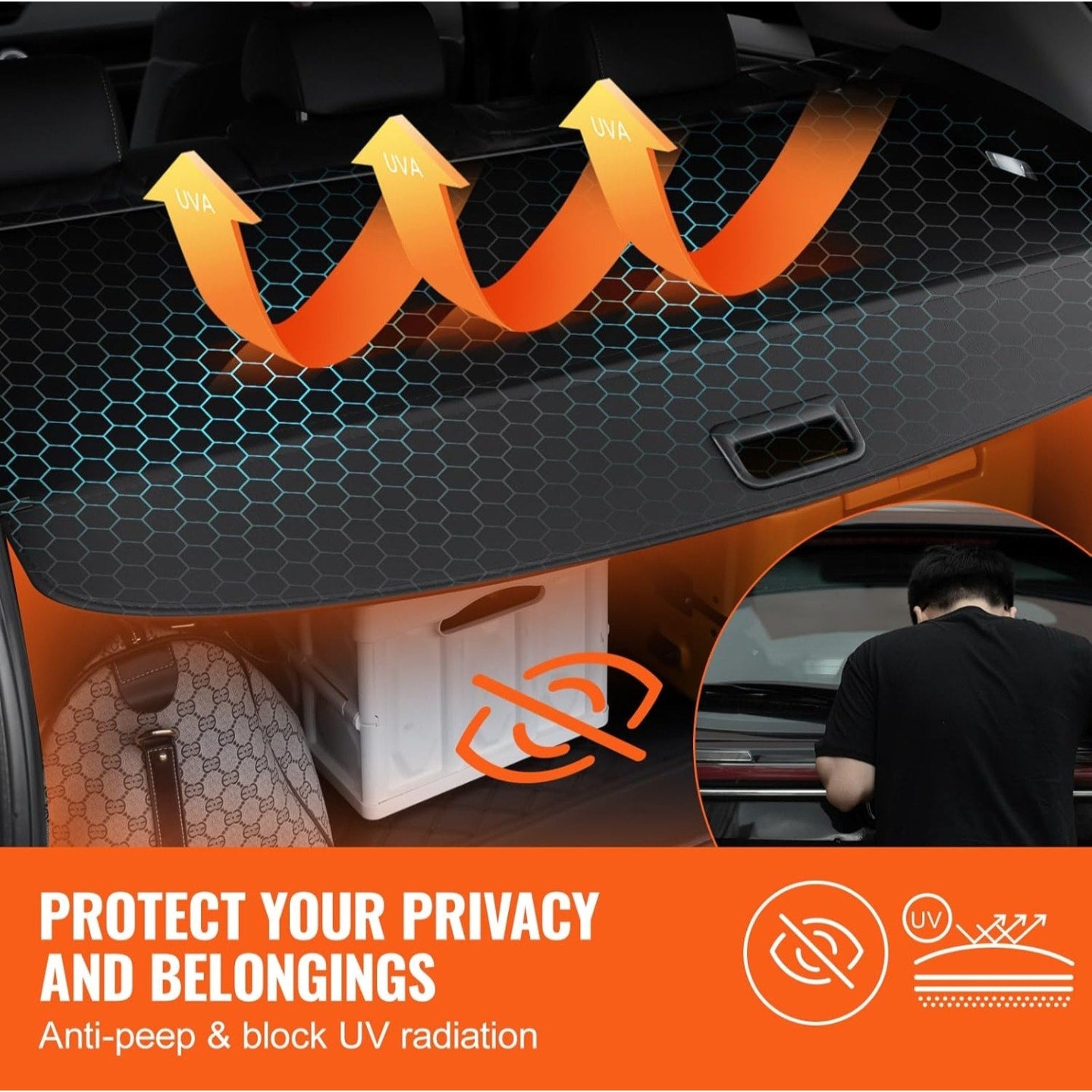 Cargo Cover for Toyota RAV4 2019-2024, Upgraded Waterproof Retractable Trunk Cover Security Shield Shade for Toyota, UV Resistant Rear Trunk Cover with Aluminum Alloy & PVC Material