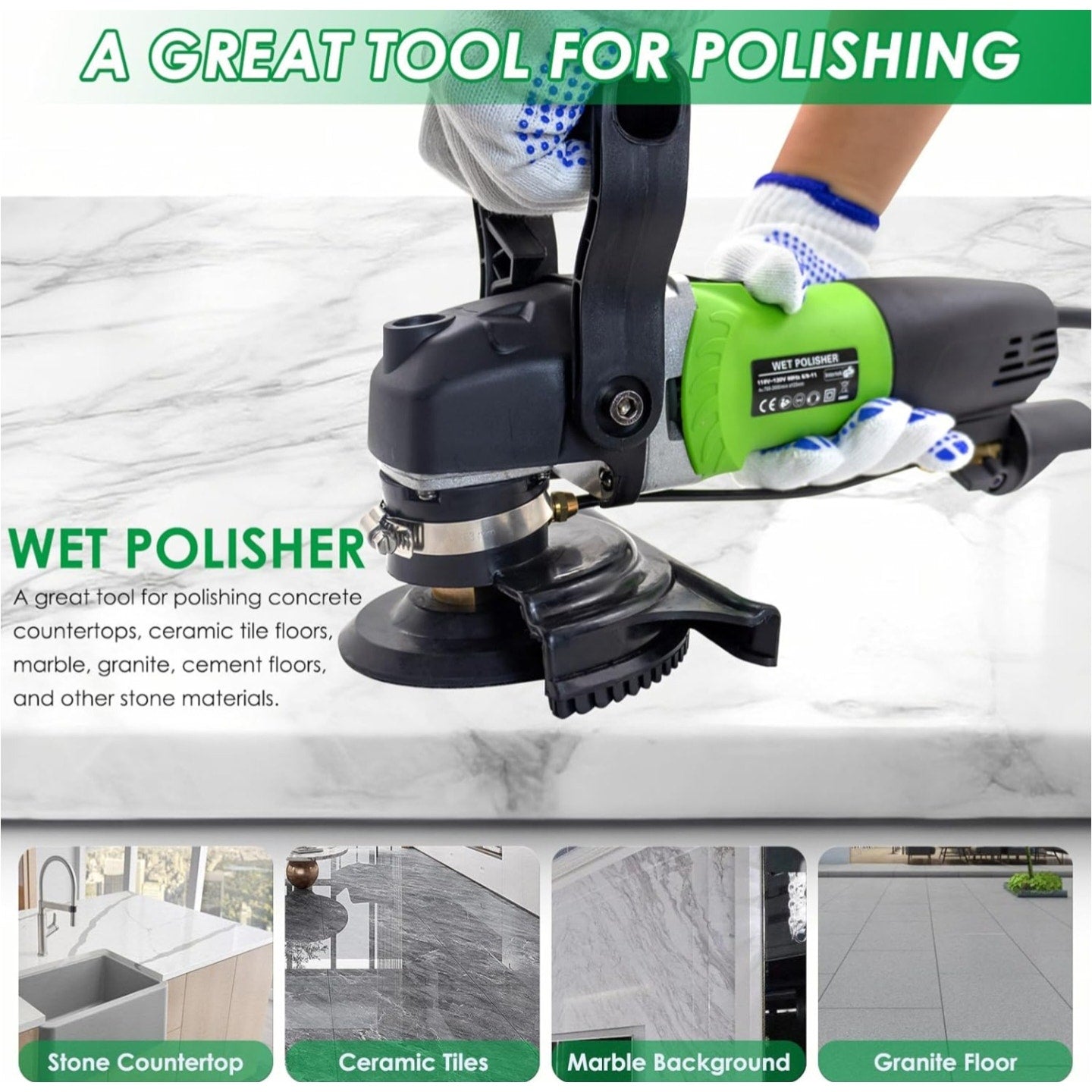 800W Electric Wet Stone Polisher 4'' Variable Speed Grinder Buffing Machine, Countertop Concrete