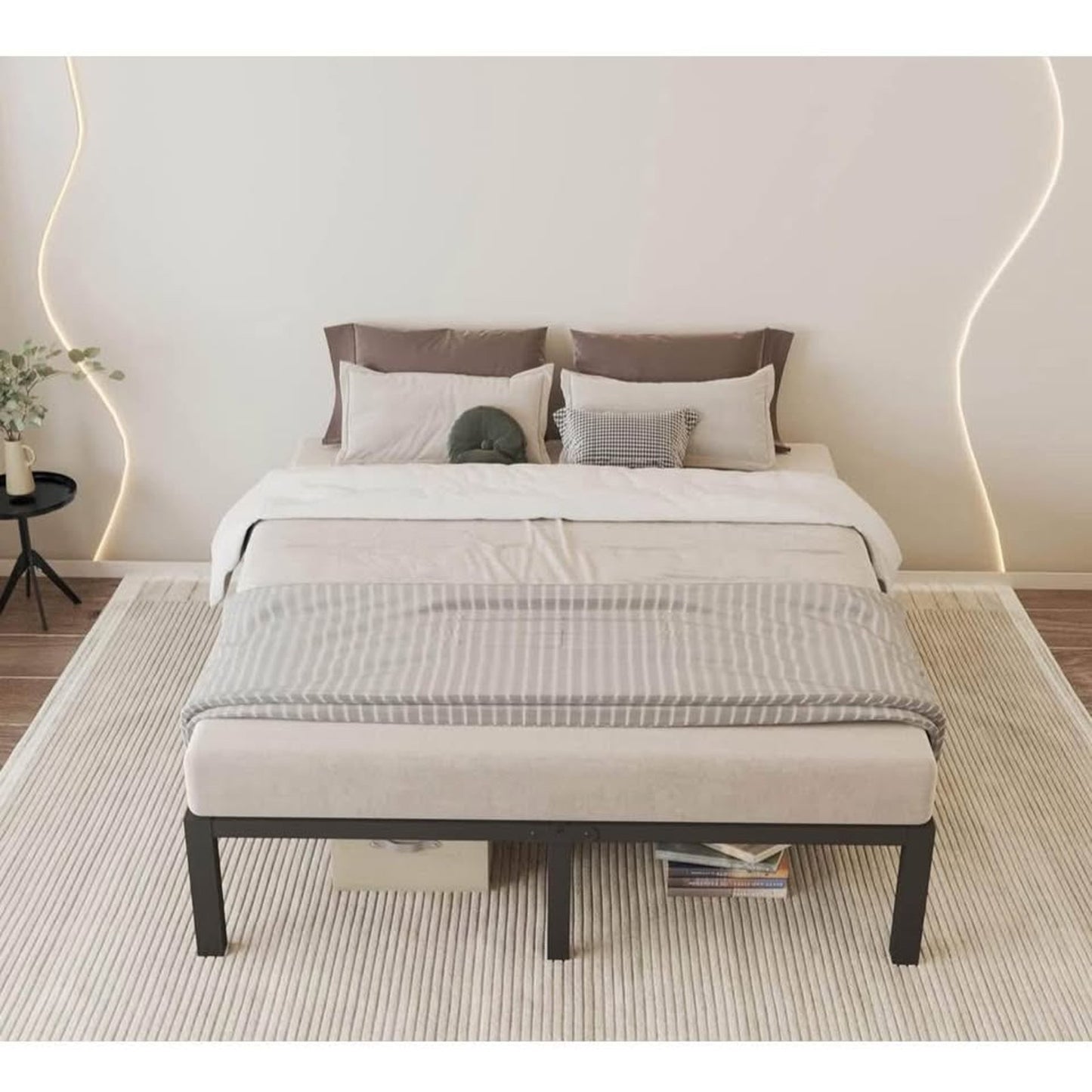 ROIL 14 inch Queen Size Bed Frame with Wood Slats - 3500lbs Heavy Duty No Box Spring Needed Platform