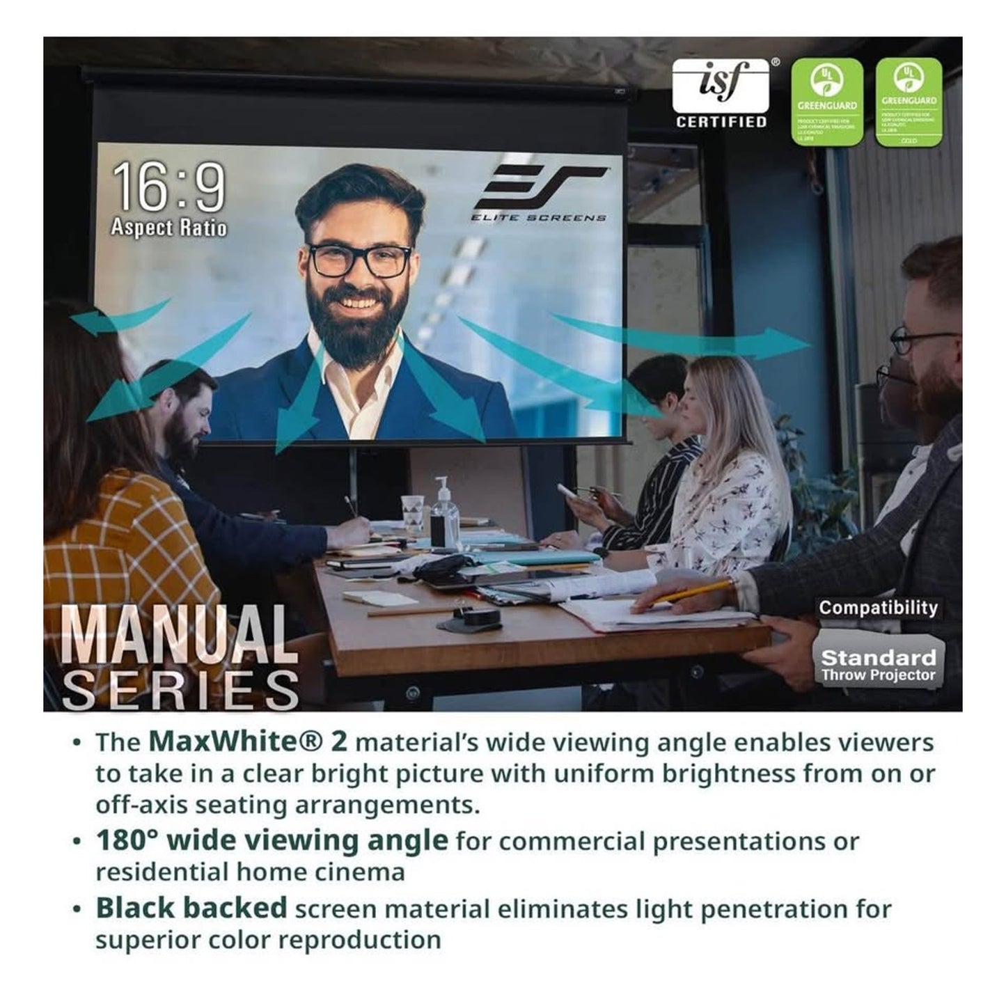 Elite Screens Manual Series, 142-INCH 16:9, Pull Down Manual Projector Screen with AUTO LOCK, Movie