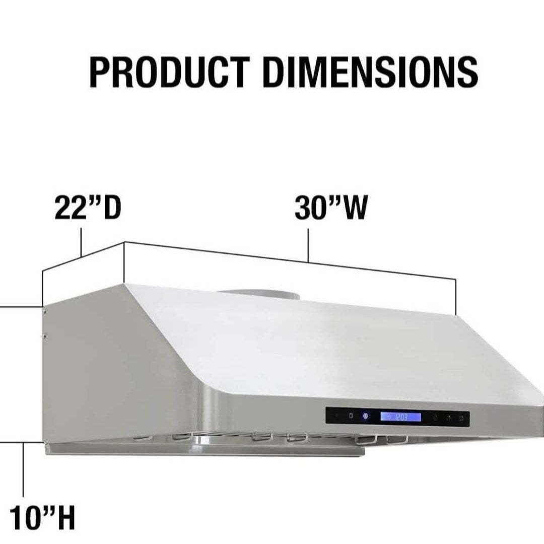 DE300RHSSS Range Hood Under Cabinet with Exhaust Duct Touchscreen LED Lights 4-Speed