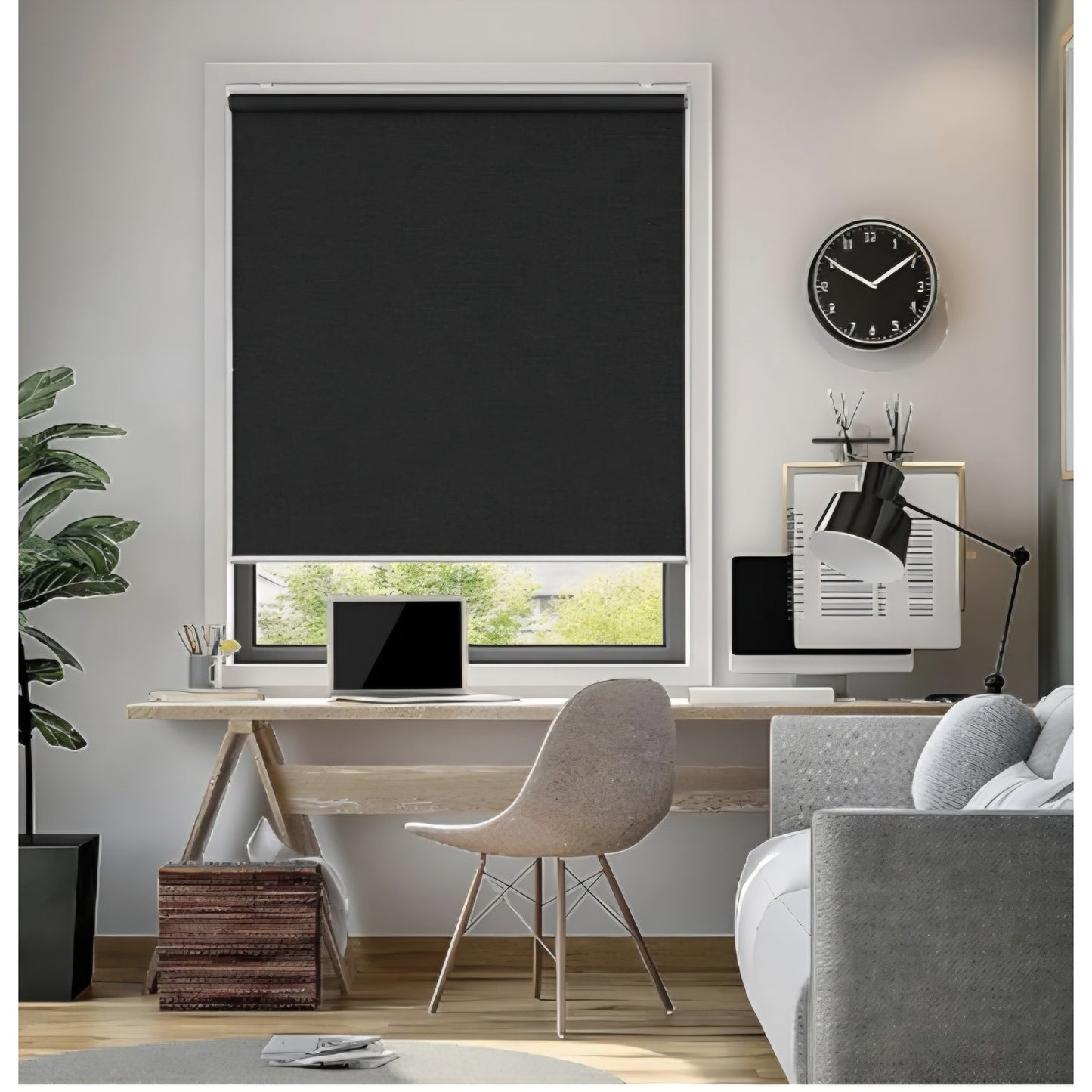 ChrisDowa Blinds Cordless Blackout Roller Shade with Spring System, Black, 37" W x 72" H
