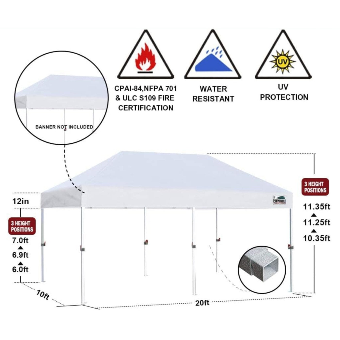 Eurmax USA 10'x20' Pop Up Canopy Tent Commercial Instant Canopies with Heavy Duty Roller Bag,