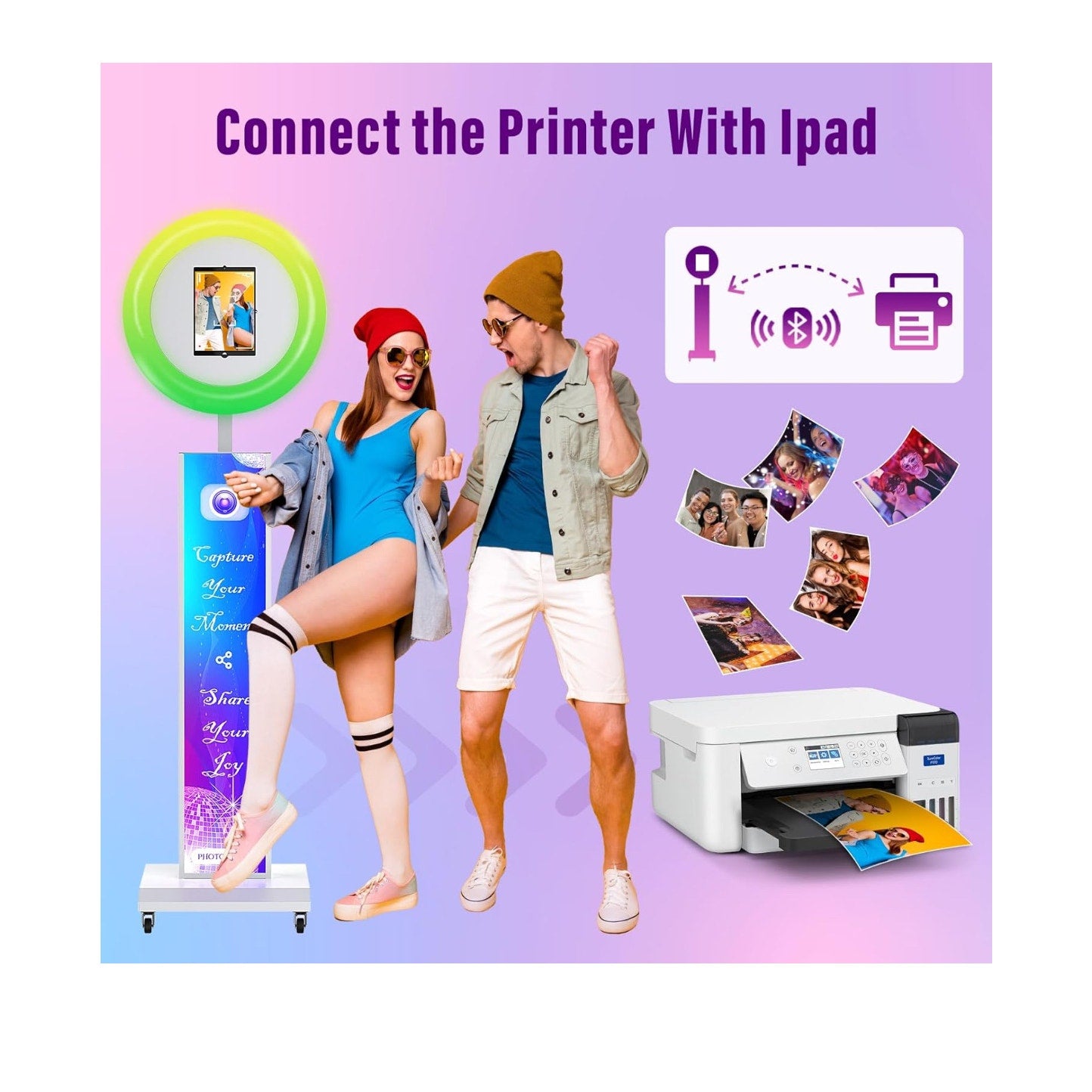 JIYANG Portable Photo Booth Compatible with Any Ipad,Large Lightbox Ipad Photo Booth