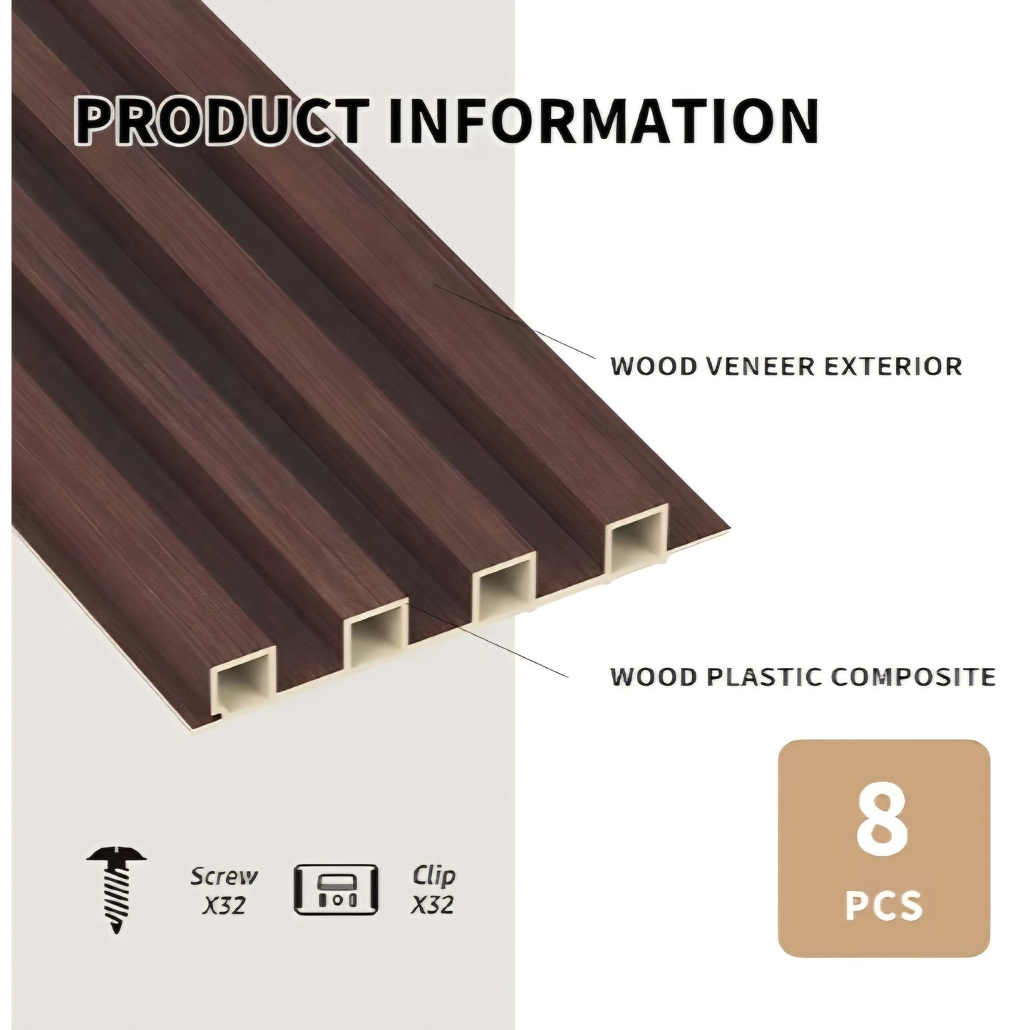 WPC Slat Wall Panels, 8 Pack Accent Decorative Acoustic Wood Slats for Wall and Ceilings, Walnut