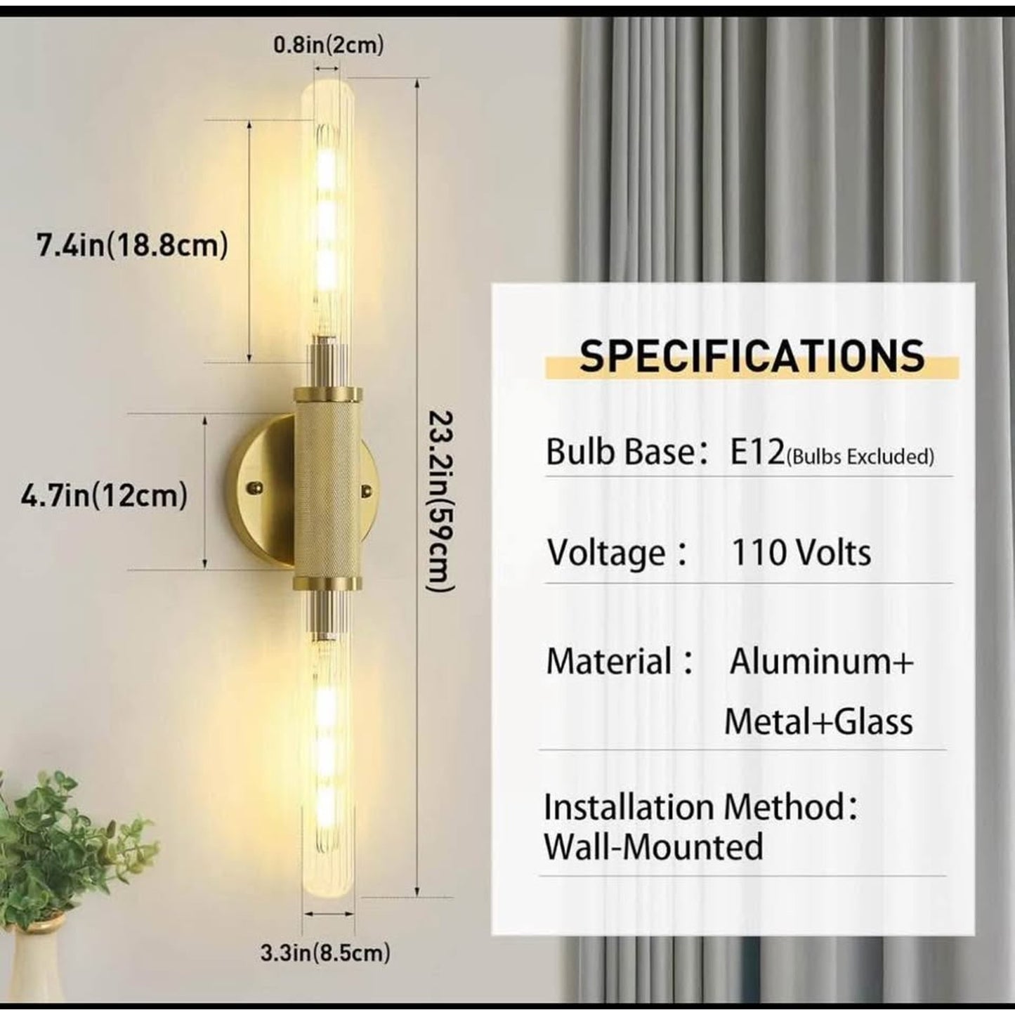 $60 obo ZSMAIMKU 23.6 in Gold Wall Sconces Set of Two,Modern Long Brass Wall Sconce Light,Up and Dow