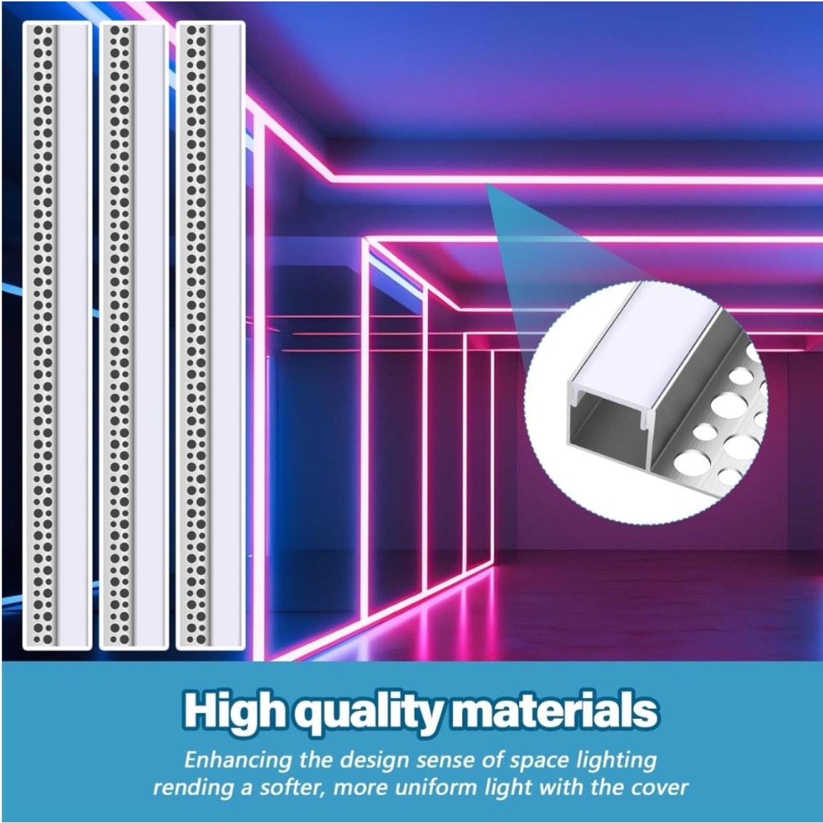 8 Pcs 6.6ft/ 2 Meter Plaster in LED Channel Trimless Single Sided LED Diffuser Channel Recessed