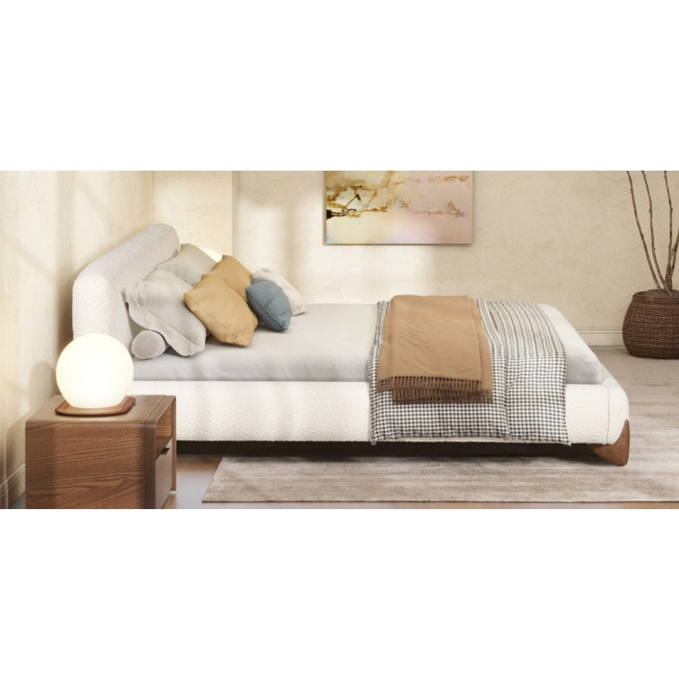 Jennifer Taylor Alpine Puffy Modern Platform Bed, King, Ivory White Bouclé