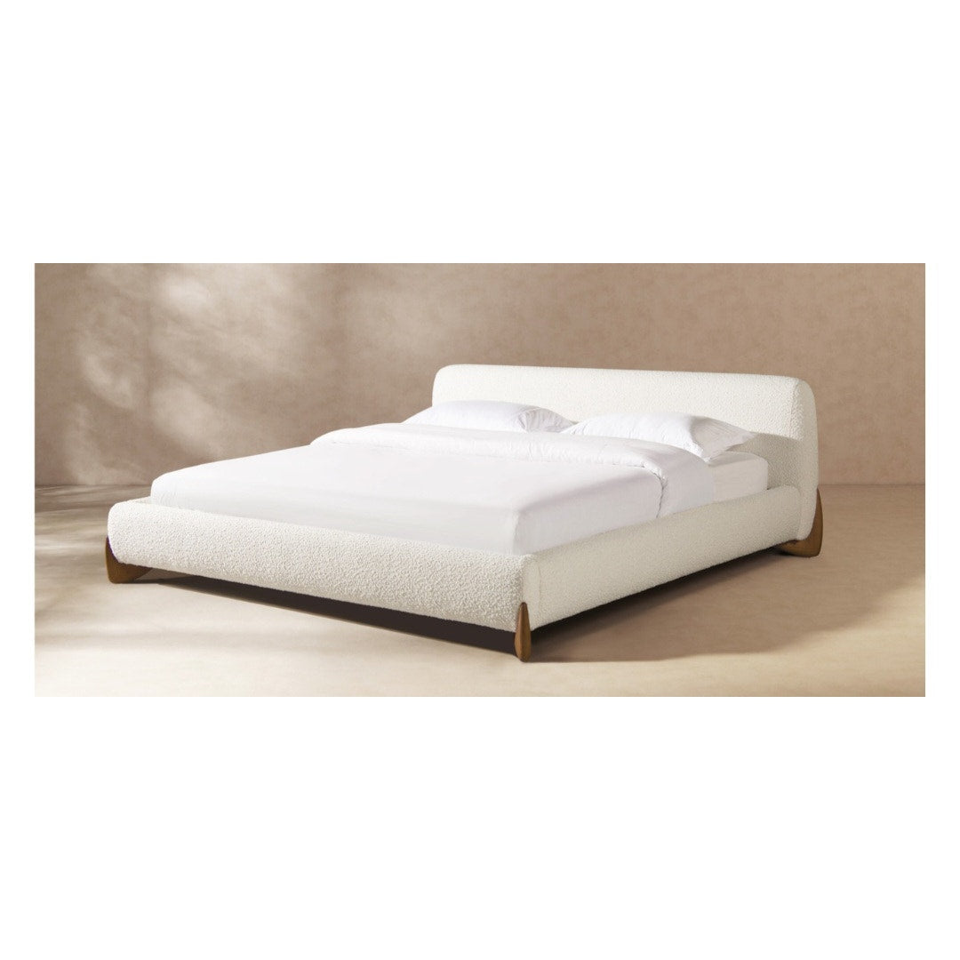 Jennifer Taylor Alpine Puffy Modern Platform Bed, King, Ivory White Bouclé