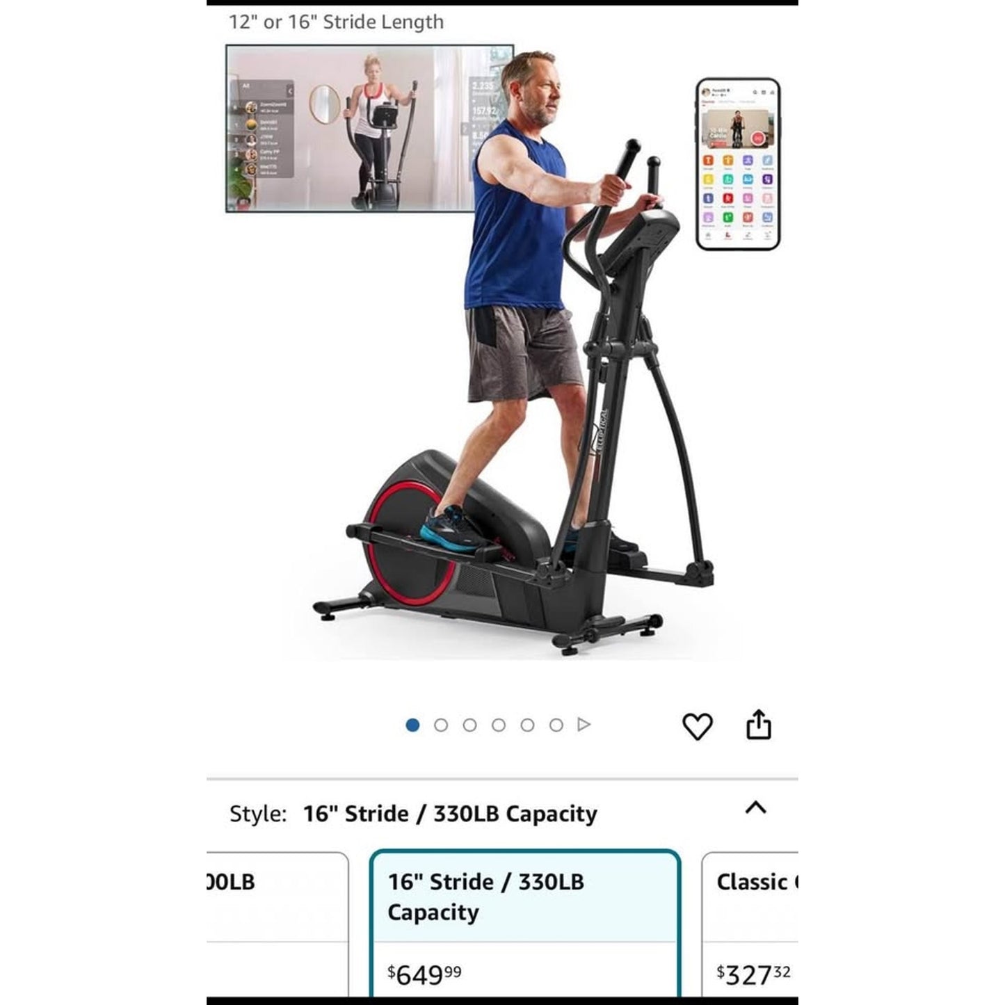 Sunny Health & Fitness Smart Elliptical Full-Body Cross Training Machine w/Extended Stride, Cardio E