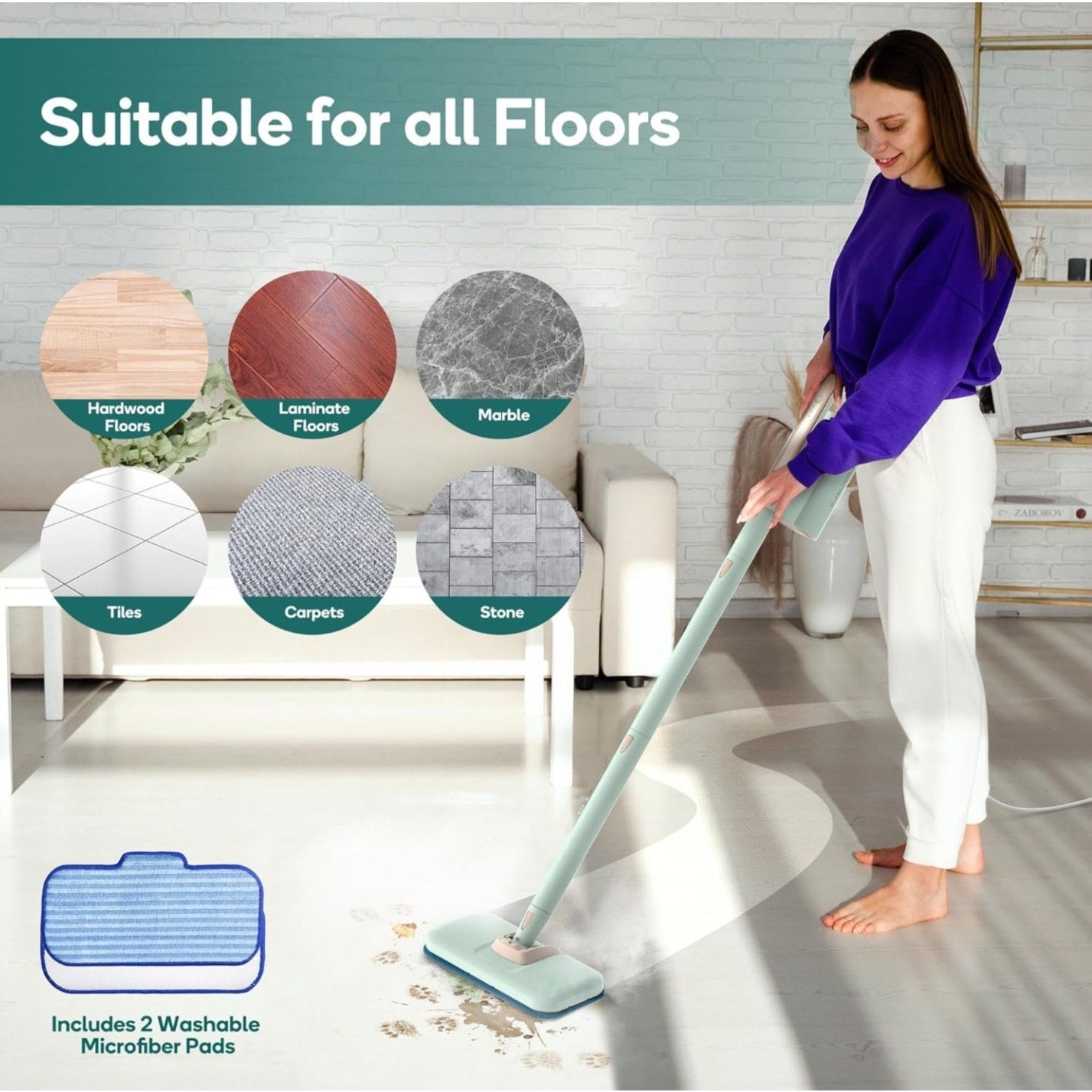 Newbealer Steam Mop & Detachable Handheld Cleaner, 250ml 1200W Powerful Floor Steamer, 3 Adjustable