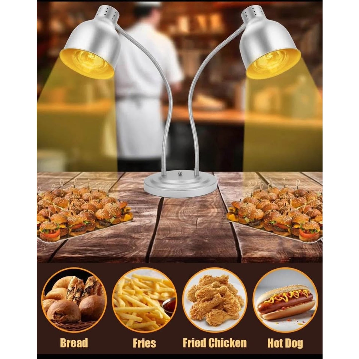 Heat Lamp for Food, Upgrade 250W Bulb x 3 - Each Lasting Over 4000 Hours, Food Heat Lamp with Flexib