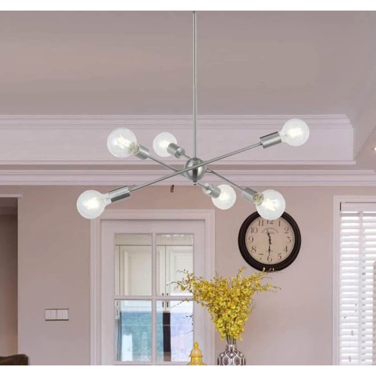 BONLICHT Sputnik Chandelier 6 Lights Modern Pendant Lighting Brushed Nickel Mid Century Flush Mount