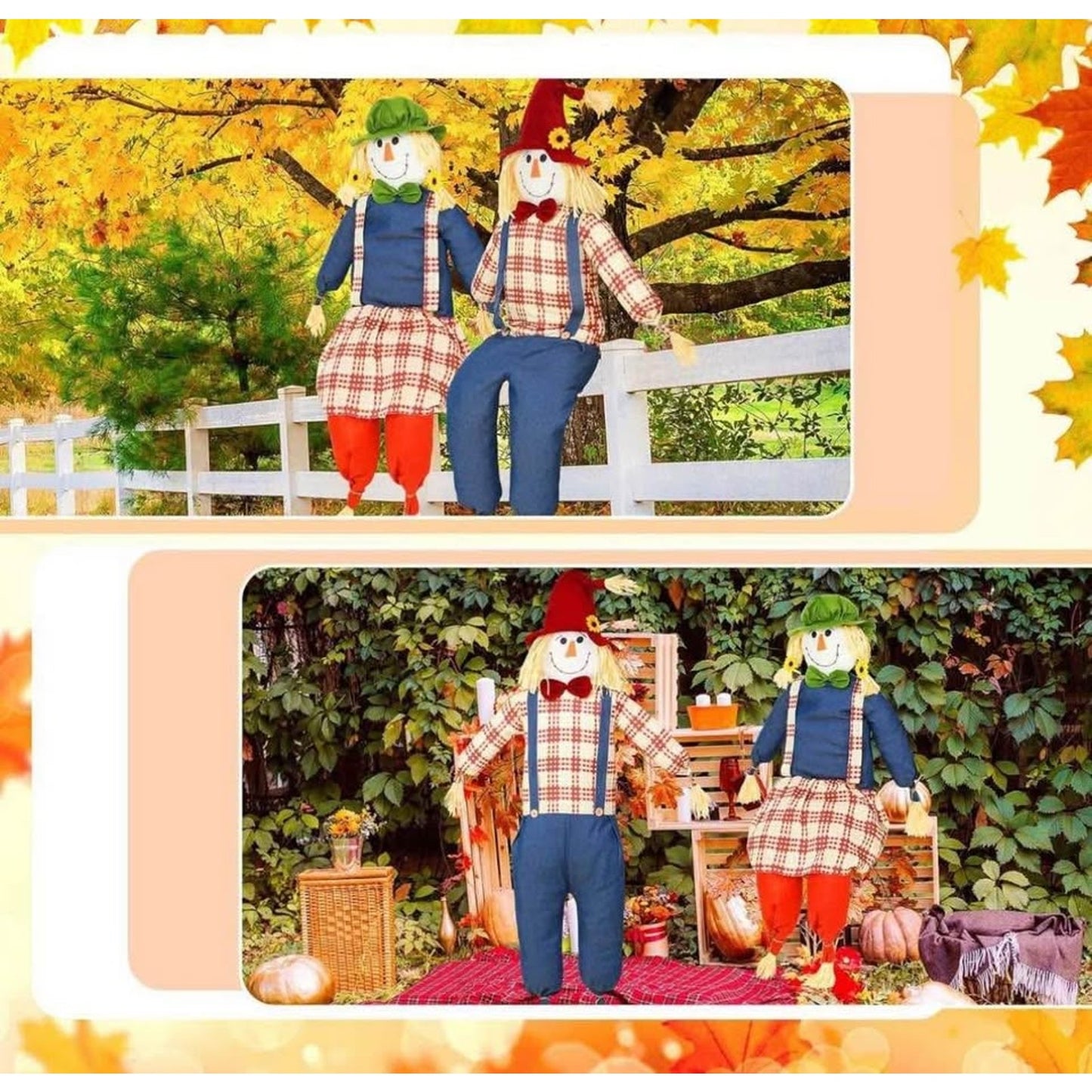 2 Pcs 64 Inches Harvest Sitting Scarecrow Large Scarecrow Garden Scarecrows for Indoor Outdoor Fall
