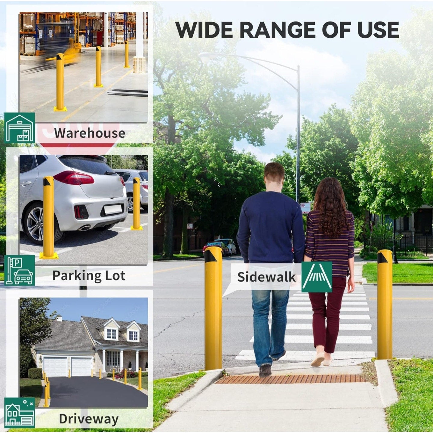YITAHOME Safety Bollard Post, 42" x 4.5" Steel Bollards for Warehouse, Yellow, 2 Pack