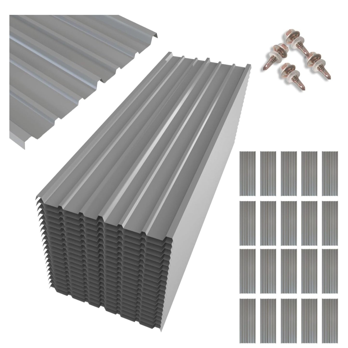 NeatiEase 20 Pcs Metal Roofing Panels, 6.1 Feet Corrugated Galvanized Roofing Panels Metal Siding