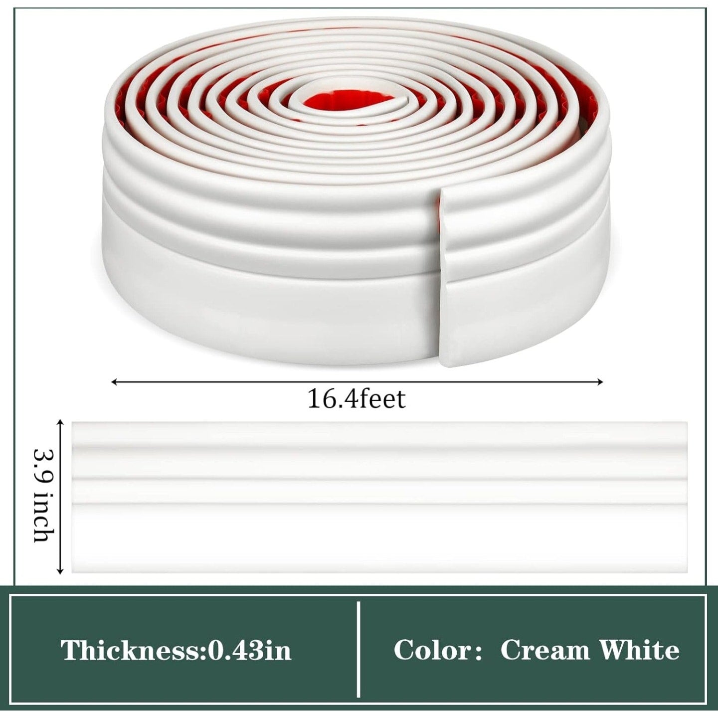 Sasylvia 2 Pcs Flexible Baseboard Molding Trim 4 Inch x 16 Feet Self Adhesive Vinyl Wall Base Peel