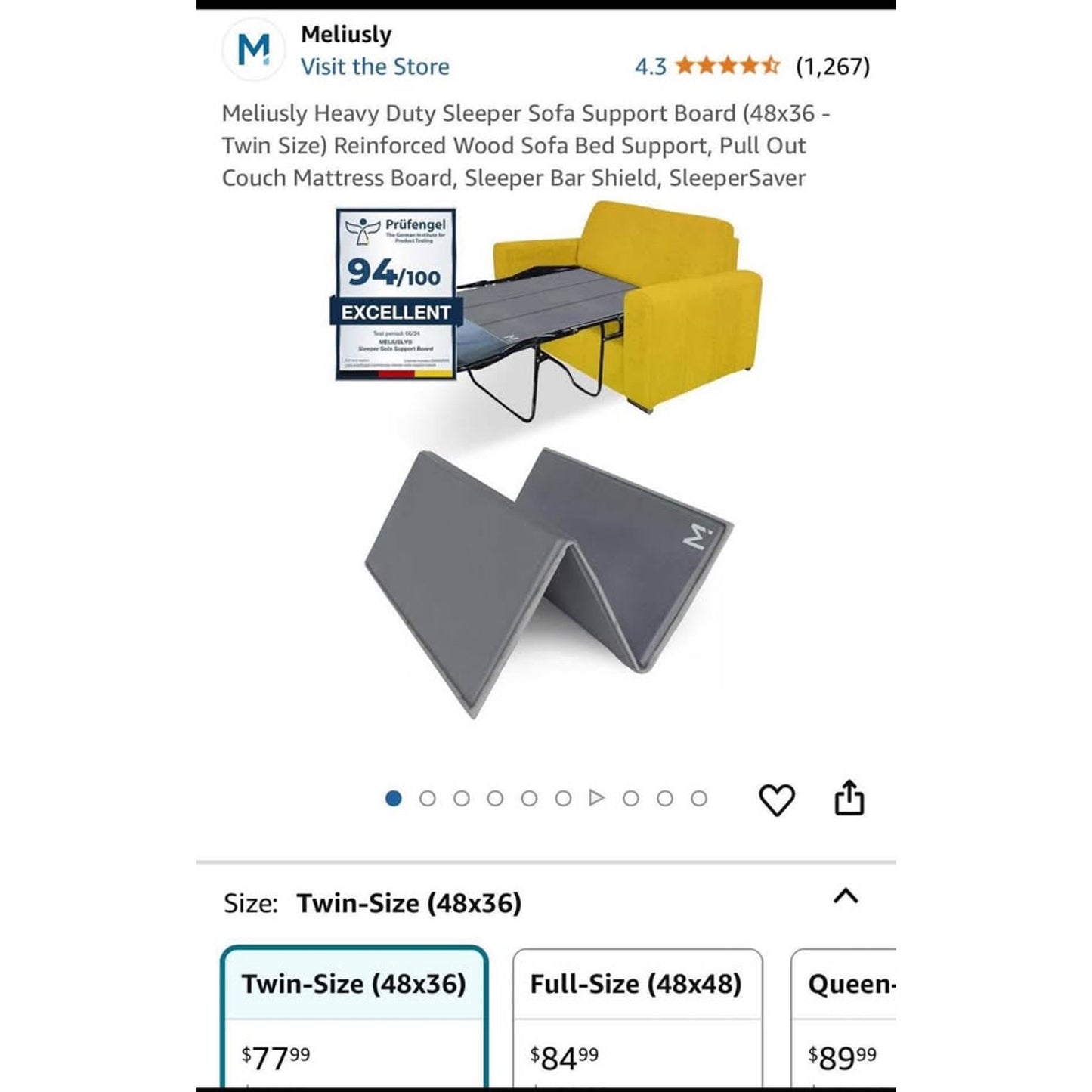 Meliusly Heavy Duty Sleeper Sofa Support Board (48x36 - Twin Size) Reinforced Wood Sofa Bed Support,