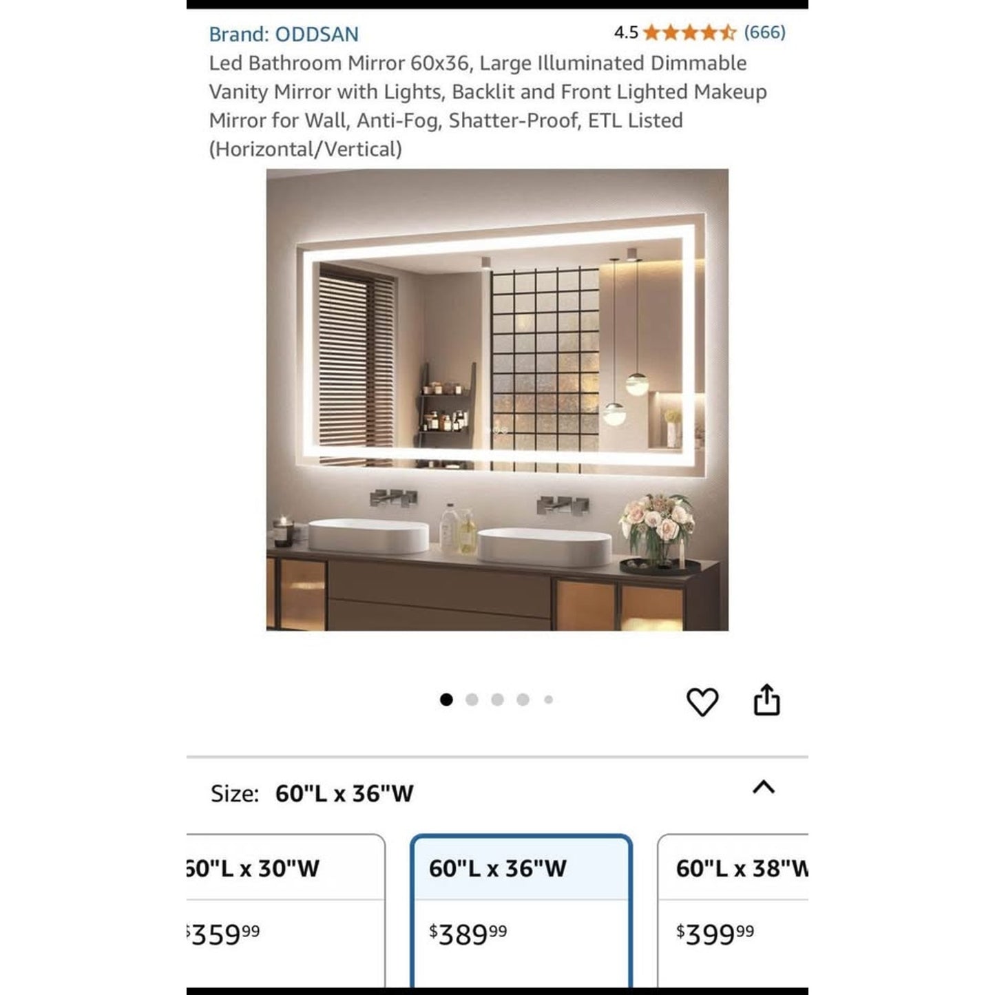 Led Bathroom Mirror 60x36, Large Illuminated Dimmable Vanity Mirror with Lights, Backlit and Front L