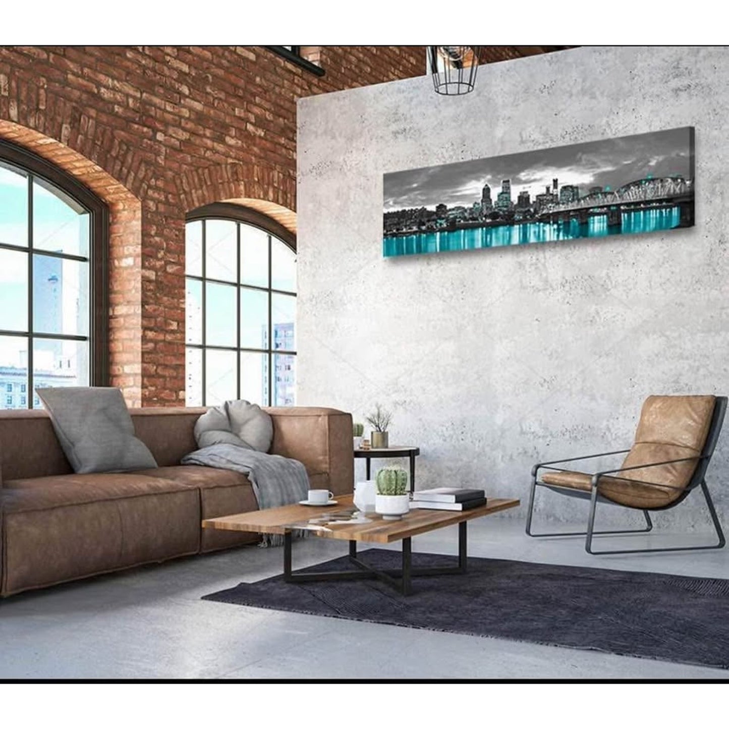 Portland Framed Wall Art Canvas - Black and White City Skyline Wall Decorations for Bedroom 14"X48"