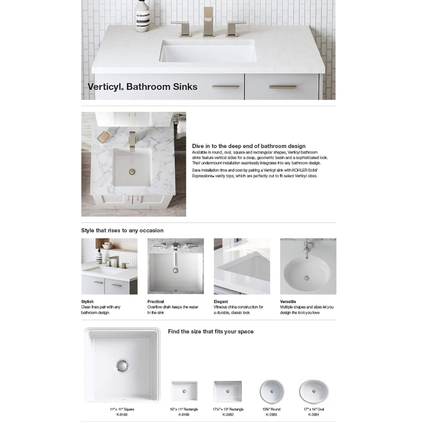 SINK KOHLER VERTICYL™ 17X13 RECTANGLE UC LAV