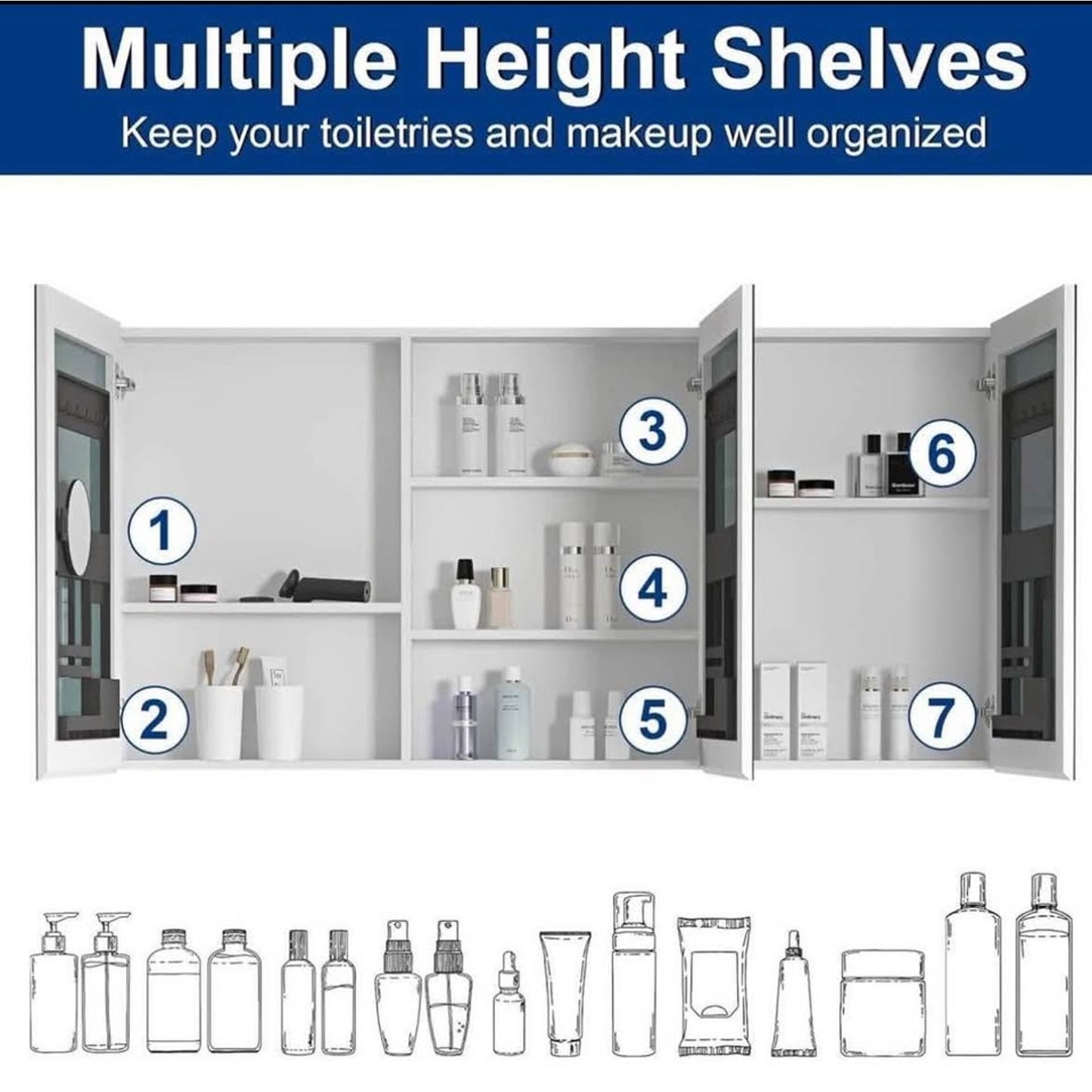 Medicine Cabinet Mirror, 60 * 36 Bathroom Mirror with Storage Recessed or Surface Wall Mounted Medic