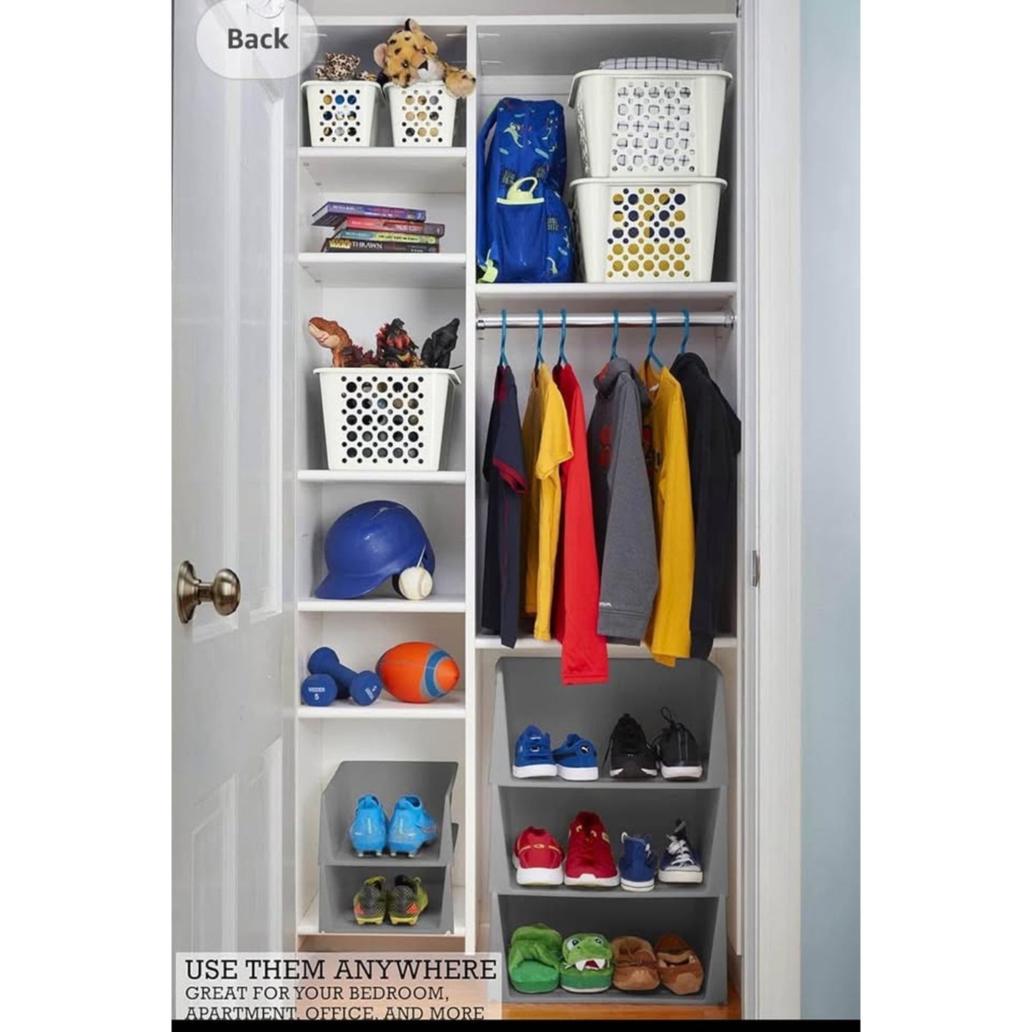 Stackable White Storage Containers with Open Tops, 8 Pack of Assorted Sizes, Great Organizing Bins f