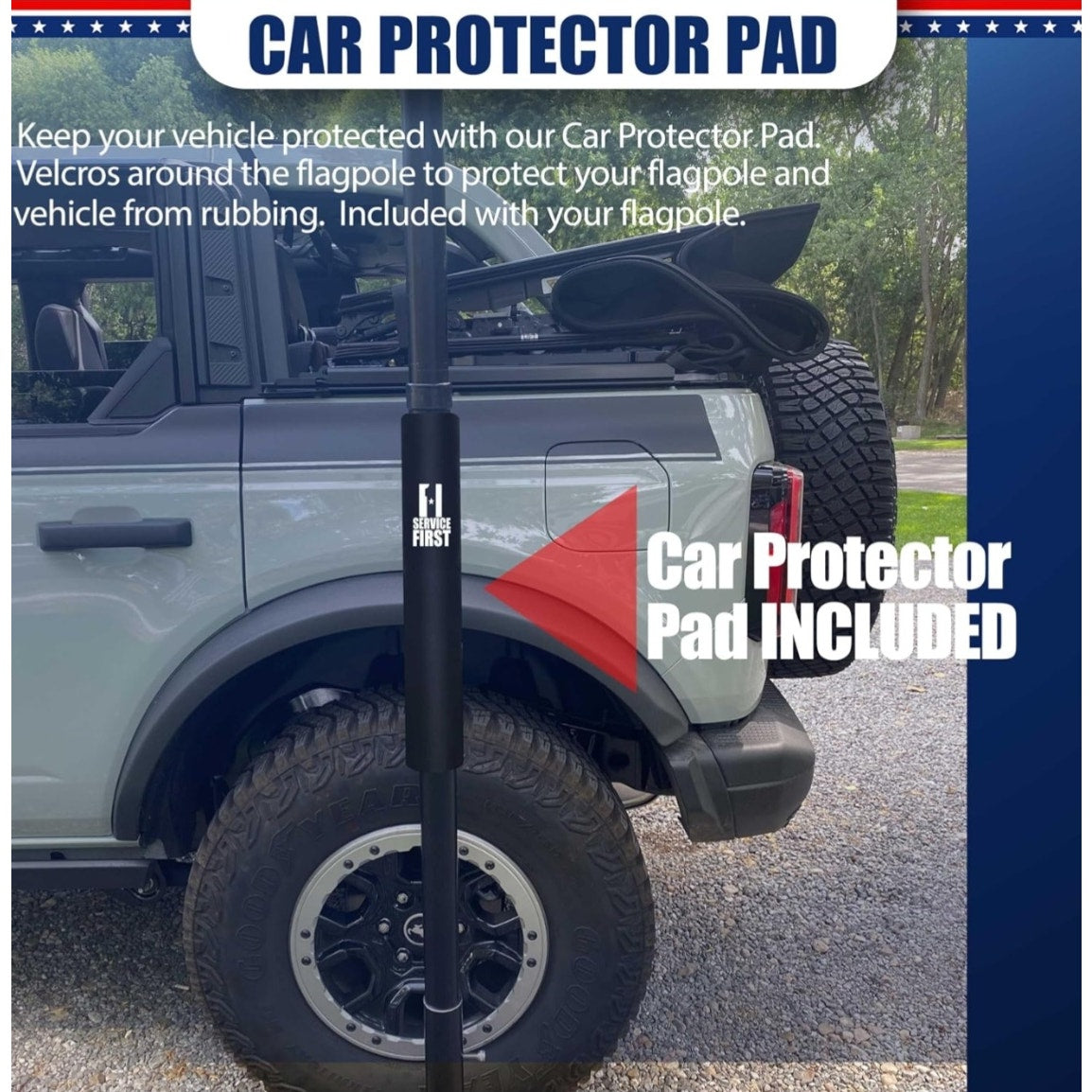 Service First Black Complete Tailgate Flag Pole Package 20FT Black with Stainless Steel Tire Mount